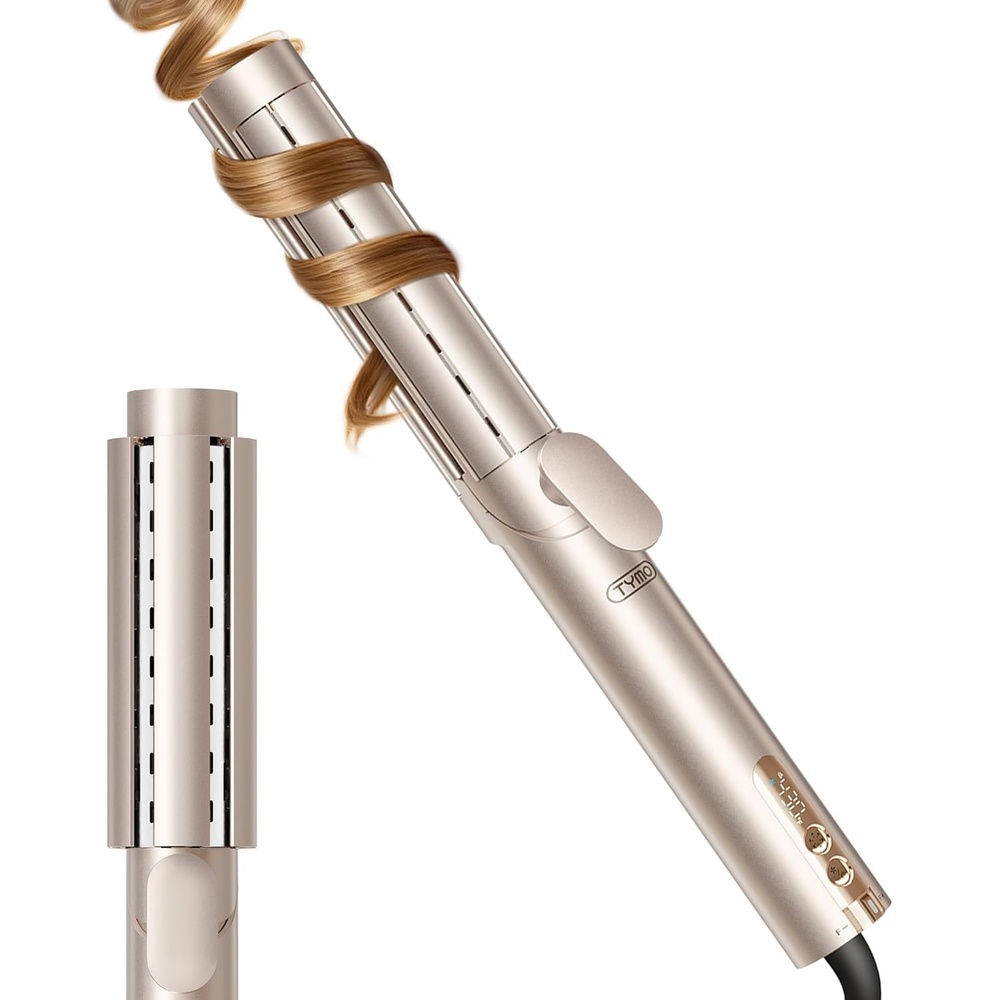 TYMO Dual-Size Airflow Curling Iron 1 1/2 Inch to 2 Inch, AIRQ Flat Iron Hair Straightener and Hair Curler in One, Beach Waves Ionic Curling Wand Curler, Nano Titanium, Dual Voltage, Gold(Gold)