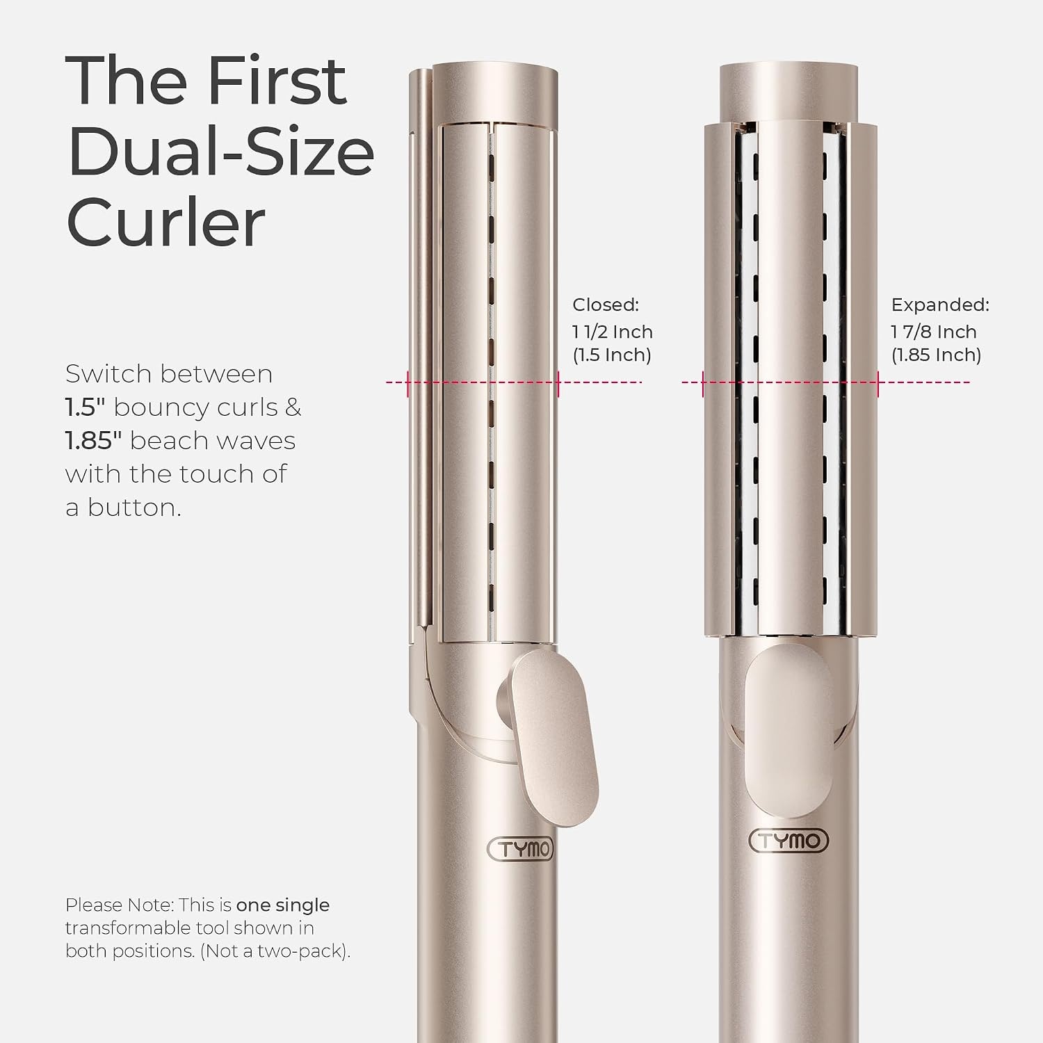 TYMO Dual-Size Airflow Curling Iron 1 1/2 Inch to 2 Inch, AIRQ Flat Iron Hair Straightener and Hair Curler in One, Beach Waves Ionic Curling Wand Curler, Nano Titanium, Dual Voltage, Gold(Gold)