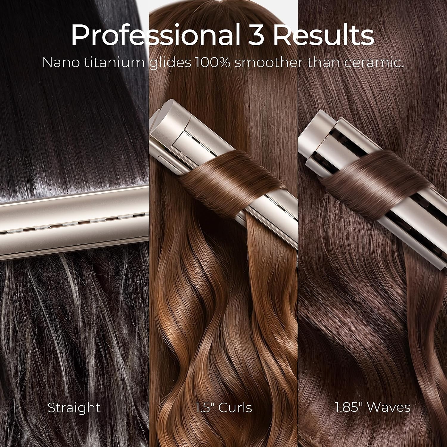 TYMO Dual-Size Airflow Curling Iron 1 1/2 Inch to 2 Inch, AIRQ Flat Iron Hair Straightener and Hair Curler in One, Beach Waves Ionic Curling Wand Curler, Nano Titanium, Dual Voltage, Gold(Gold)