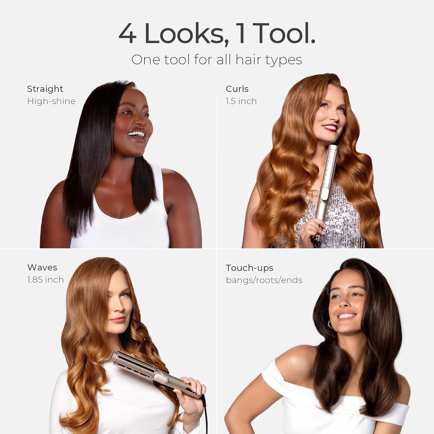 TYMO Dual-Size Airflow Curling Iron 1 1/2 Inch to 2 Inch, AIRQ Flat Iron Hair Straightener and Hair Curler in One, Beach Waves Ionic Curling Wand Curler, Nano Titanium, Dual Voltage, Gold(Gold)