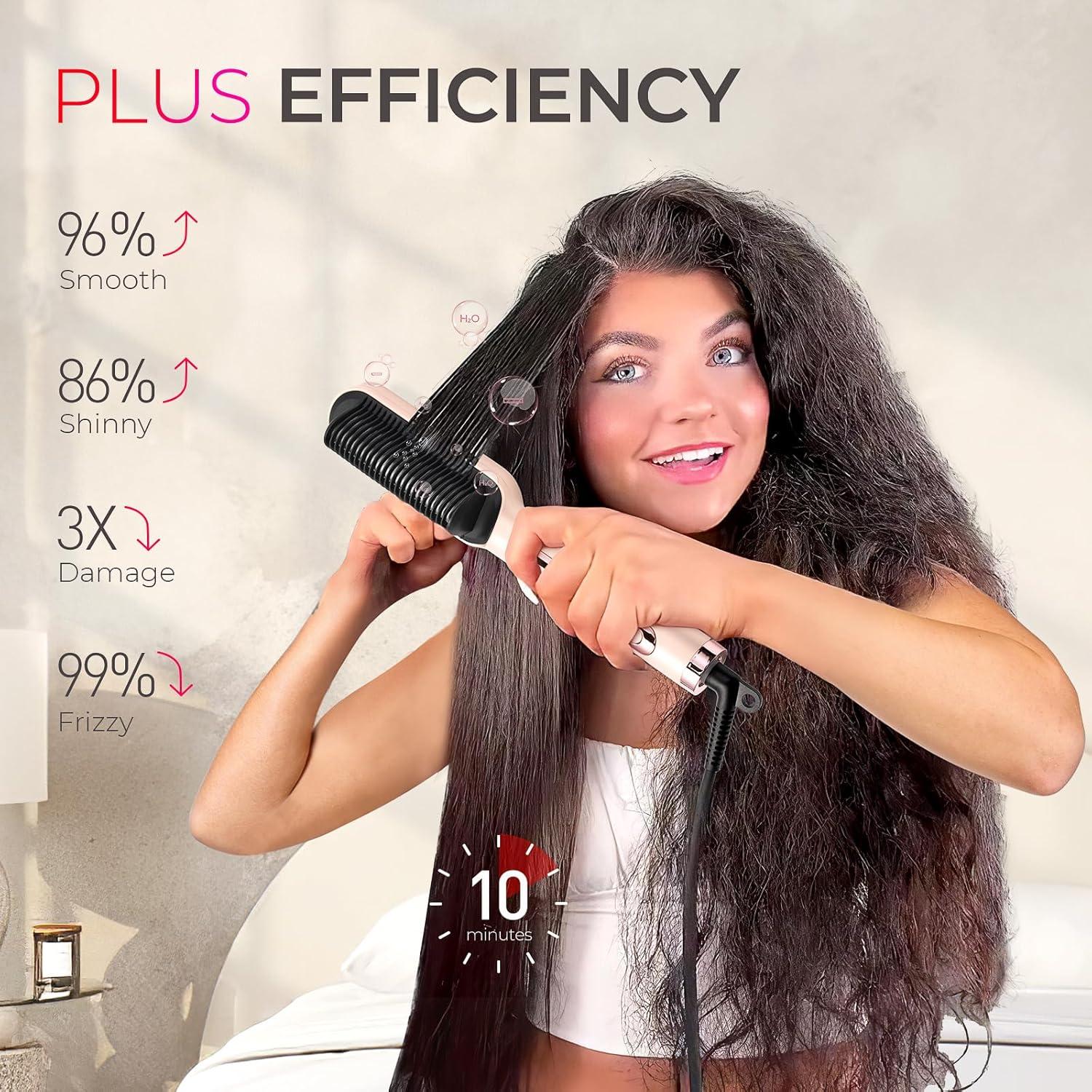 TYMO Ring Plus Ionic Hair Straightener Brush – Straightening Comb with Negative Ions for Women, Titanium Coating, 9 Temp Settings & LED Display, Dual Voltage, Professional Styling Tools(Gold Blush)