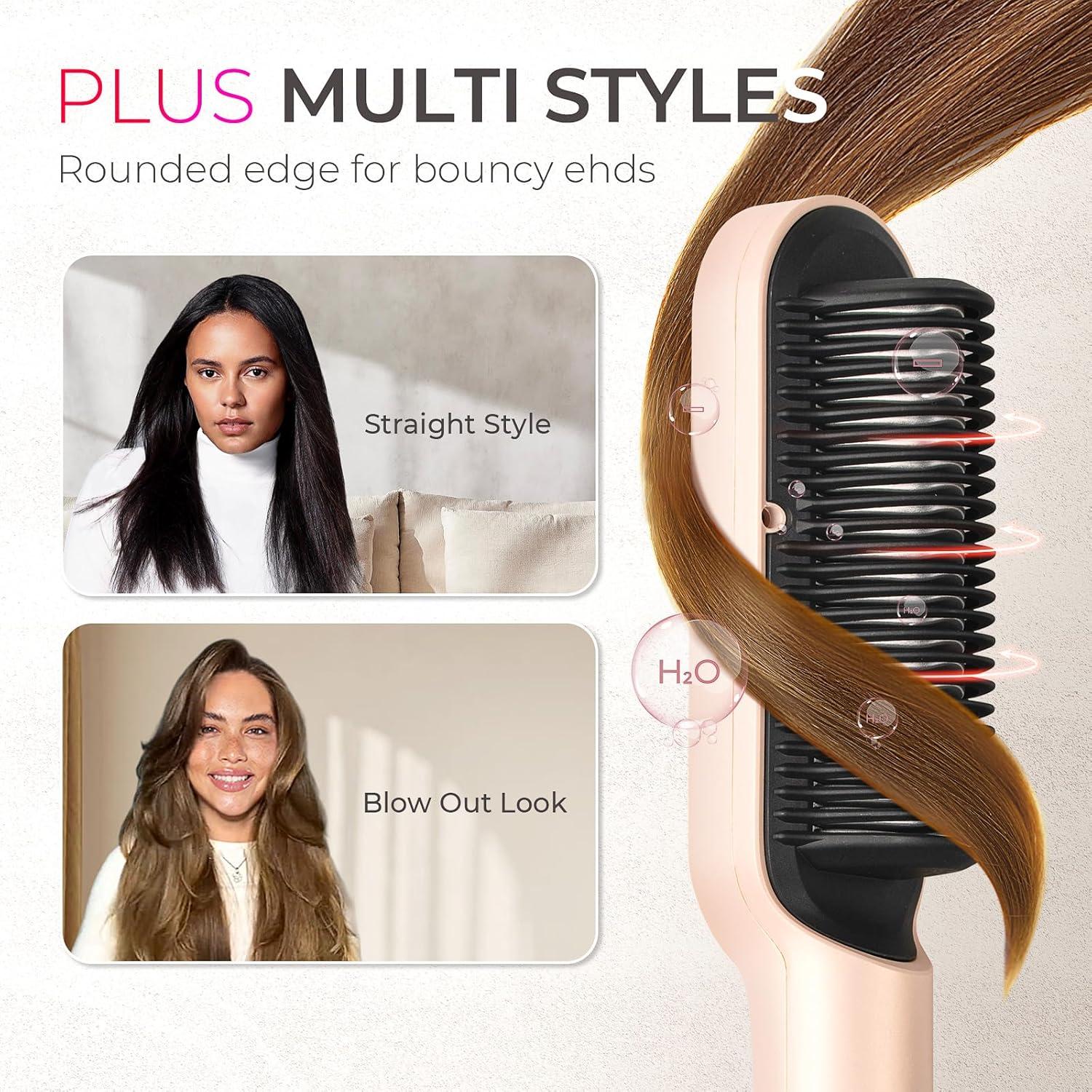 TYMO Ring Plus Ionic Hair Straightener Brush – Straightening Comb with Negative Ions for Women, Titanium Coating, 9 Temp Settings & LED Display, Dual Voltage, Professional Styling Tools(Gold Blush)
