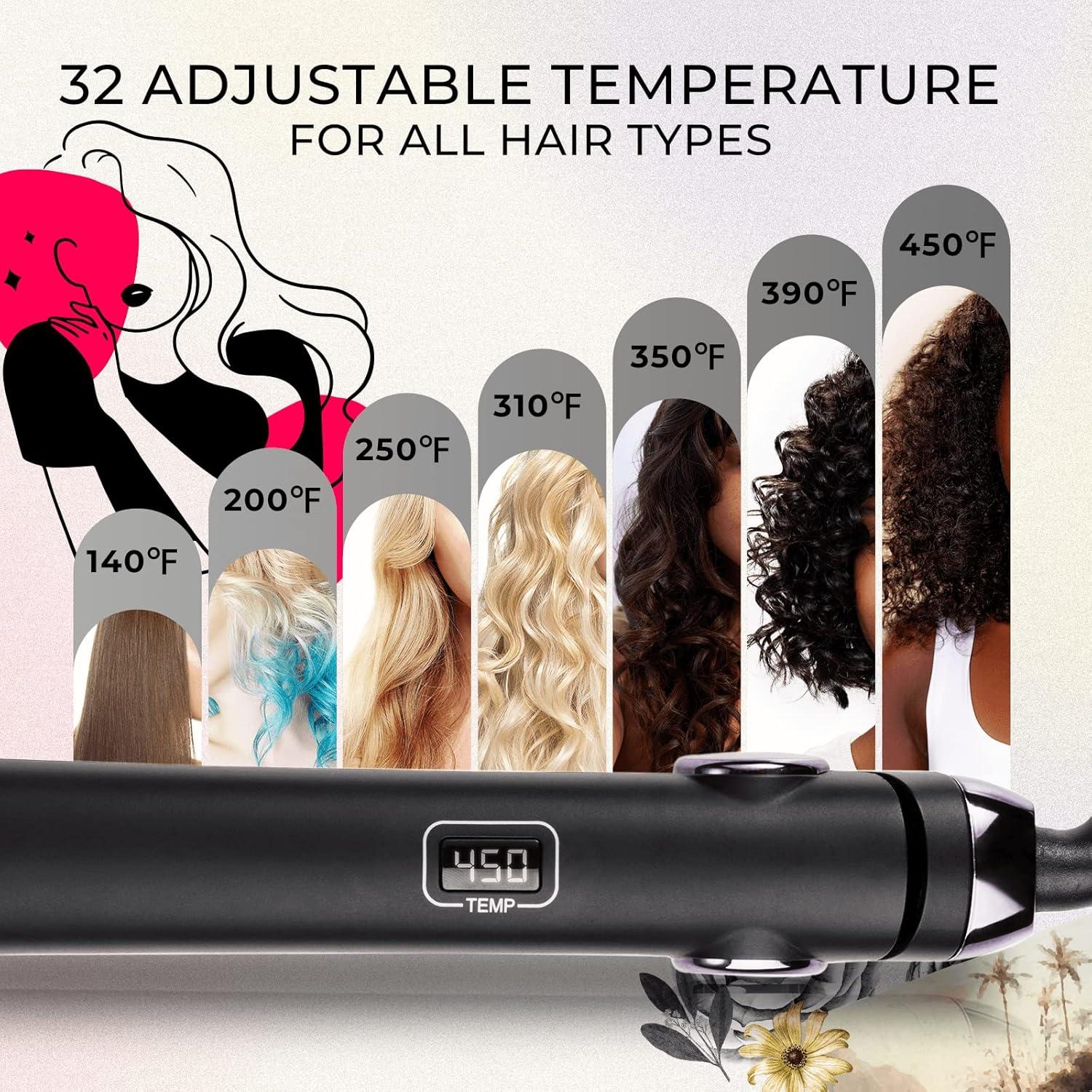 TYMO Flat Iron Hair Straightener and Curler 2 in 1 with 10s Fast Heating, 1 Inch Professional Titanium Straightening Curling Iron with 32 Adjustable Temp and Automatic Shut Off(Matte Black)