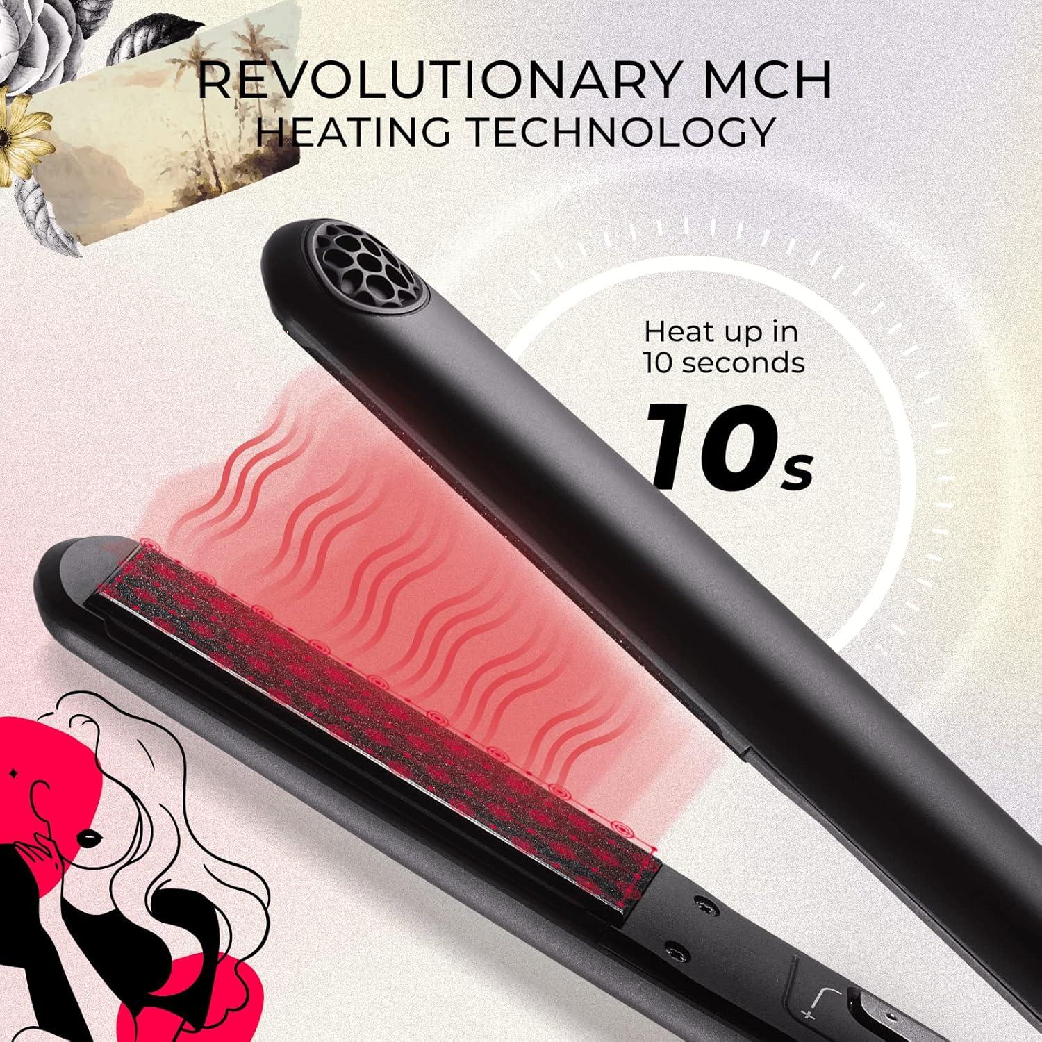 TYMO Flat Iron Hair Straightener and Curler 2 in 1 with 10s Fast Heating, 1 Inch Professional Titanium Straightening Curling Iron with 32 Adjustable Temp and Automatic Shut Off(Matte Black)