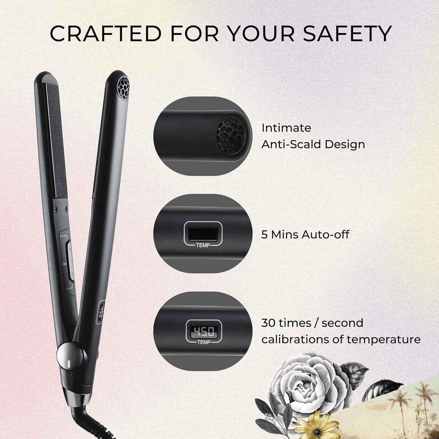 TYMO Flat Iron Hair Straightener and Curler 2 in 1 with 10s Fast Heating, 1 Inch Professional Titanium Straightening Curling Iron with 32 Adjustable Temp and Automatic Shut Off(Matte Black)