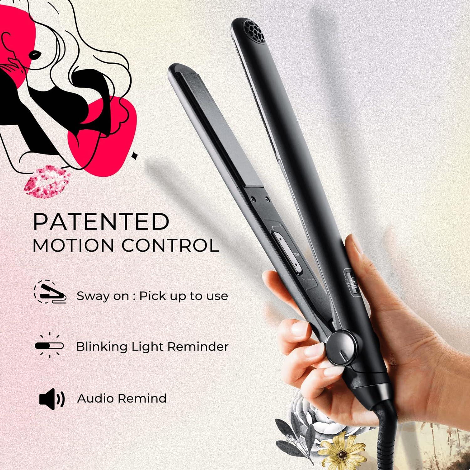 TYMO Flat Iron Hair Straightener and Curler 2 in 1 with 10s Fast Heating, 1 Inch Professional Titanium Straightening Curling Iron with 32 Adjustable Temp and Automatic Shut Off(Matte Black)