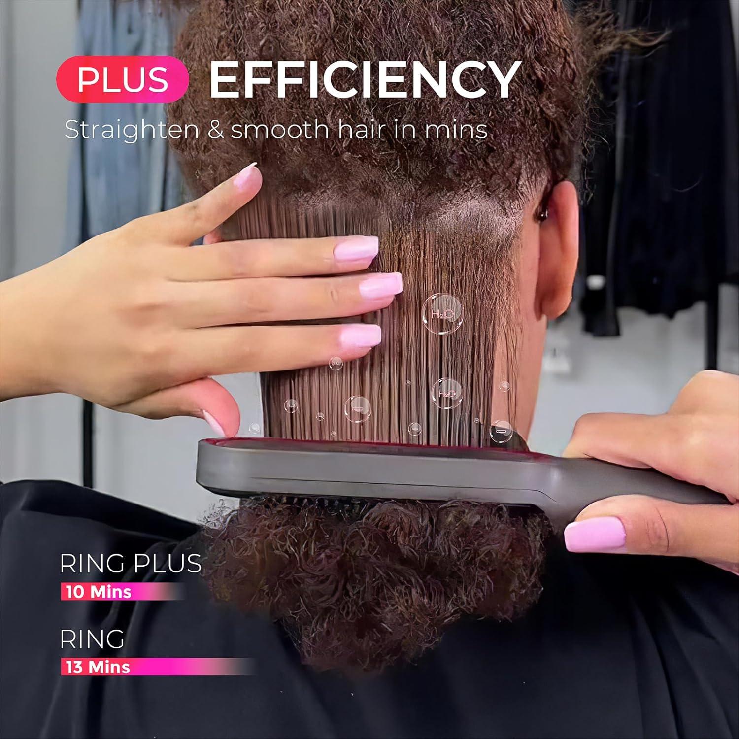 TYMO Ring Plus Ionic Hair Straightener Brush – Straightening Comb with Negative Ions for Women, Titanium Coating, 9 Temp Settings & LED Display, Dual Voltage, Professional Styling Tools(Red)