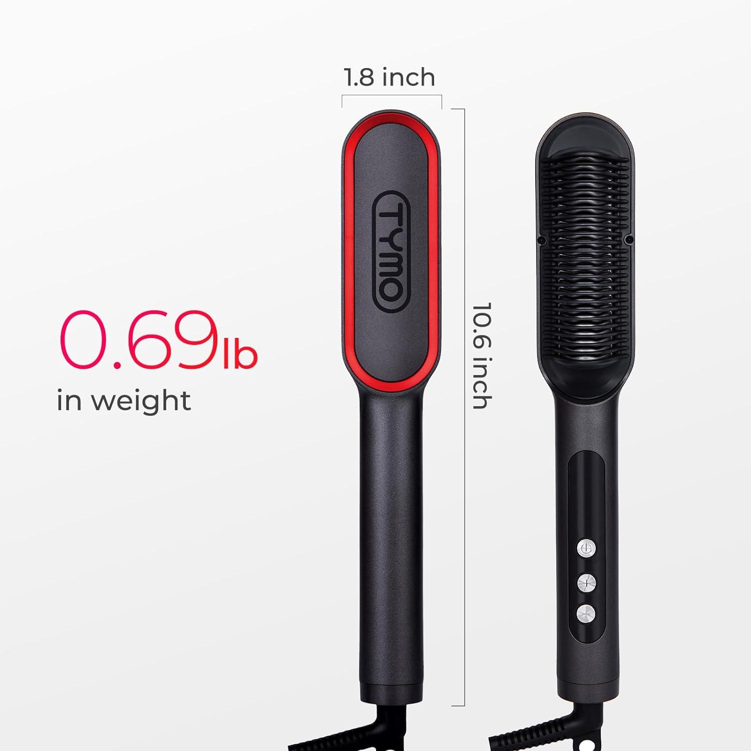 TYMO Ring Plus Ionic Hair Straightener Brush – Straightening Comb with Negative Ions for Women, Titanium Coating, 9 Temp Settings & LED Display, Dual Voltage, Professional Styling Tools(Red)