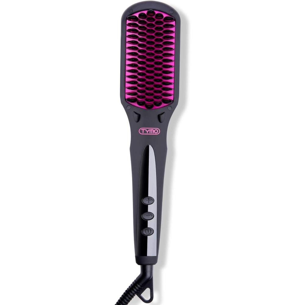 TYMO Ionic Hair Straightener Brush – Straightening Comb with 10M Negative Ions, 25s Heat-up, 16 Temps, Dual Voltage, LED Display | Ceramic Hot Comb Hair Brush Straightener for Women, Pink(Elegant Matte Black)