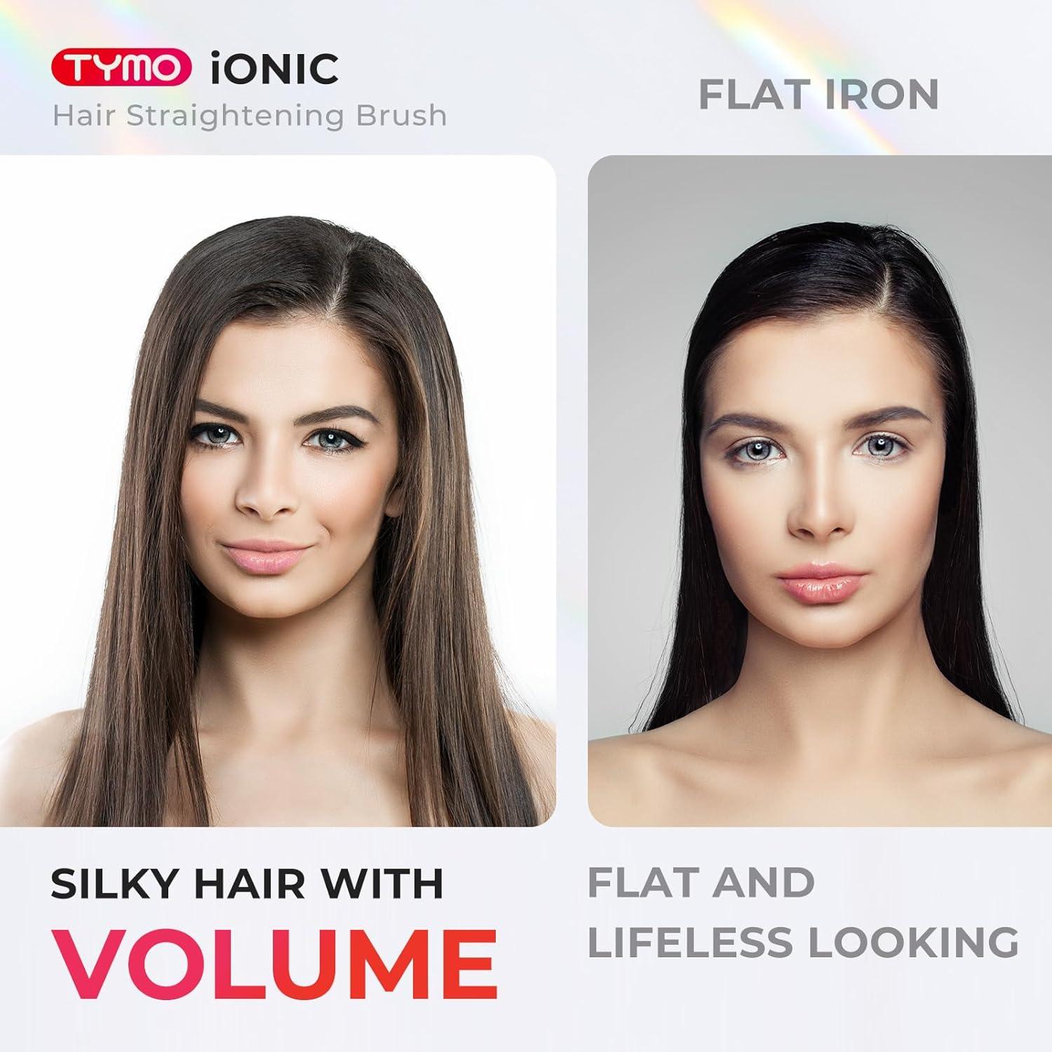 TYMO Ionic Hair Straightener Brush – Straightening Comb with 10M Negative Ions, 25s Heat-up, 16 Temps, Dual Voltage, LED Display | Ceramic Hot Comb Hair Brush Straightener for Women, Pink(Elegant Matte Black)