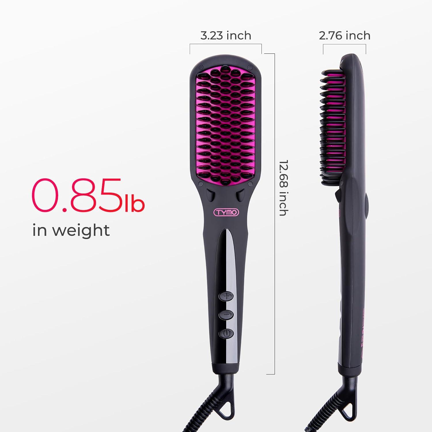 TYMO Ionic Hair Straightener Brush – Straightening Comb with 10M Negative Ions, 25s Heat-up, 16 Temps, Dual Voltage, LED Display | Ceramic Hot Comb Hair Brush Straightener for Women, Pink(Elegant Matte Black)
