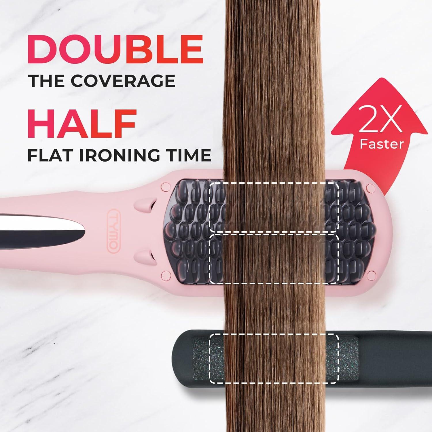 TYMO Ionic Hair Straightener Brush – Straightening Comb with 10M Negative Ions, 25s Heat-up, 16 Temps, Dual Voltage, LED Display | Ceramic Hot Comb Hair Brush Straightener for Women, Pink(Pink)
