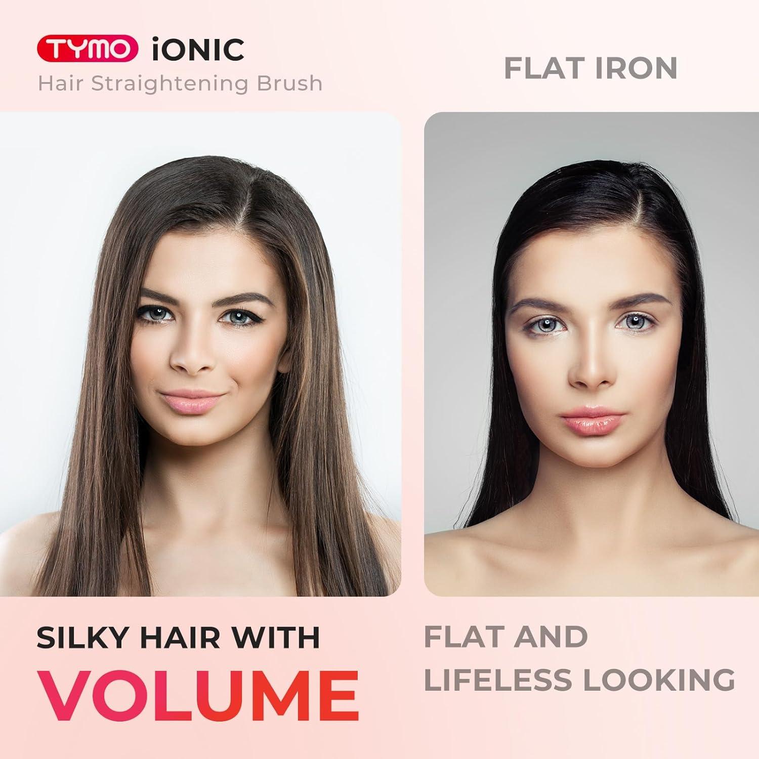 TYMO Ionic Hair Straightener Brush – Straightening Comb with 10M Negative Ions, 25s Heat-up, 16 Temps, Dual Voltage, LED Display | Ceramic Hot Comb Hair Brush Straightener for Women, Pink(Pink)
