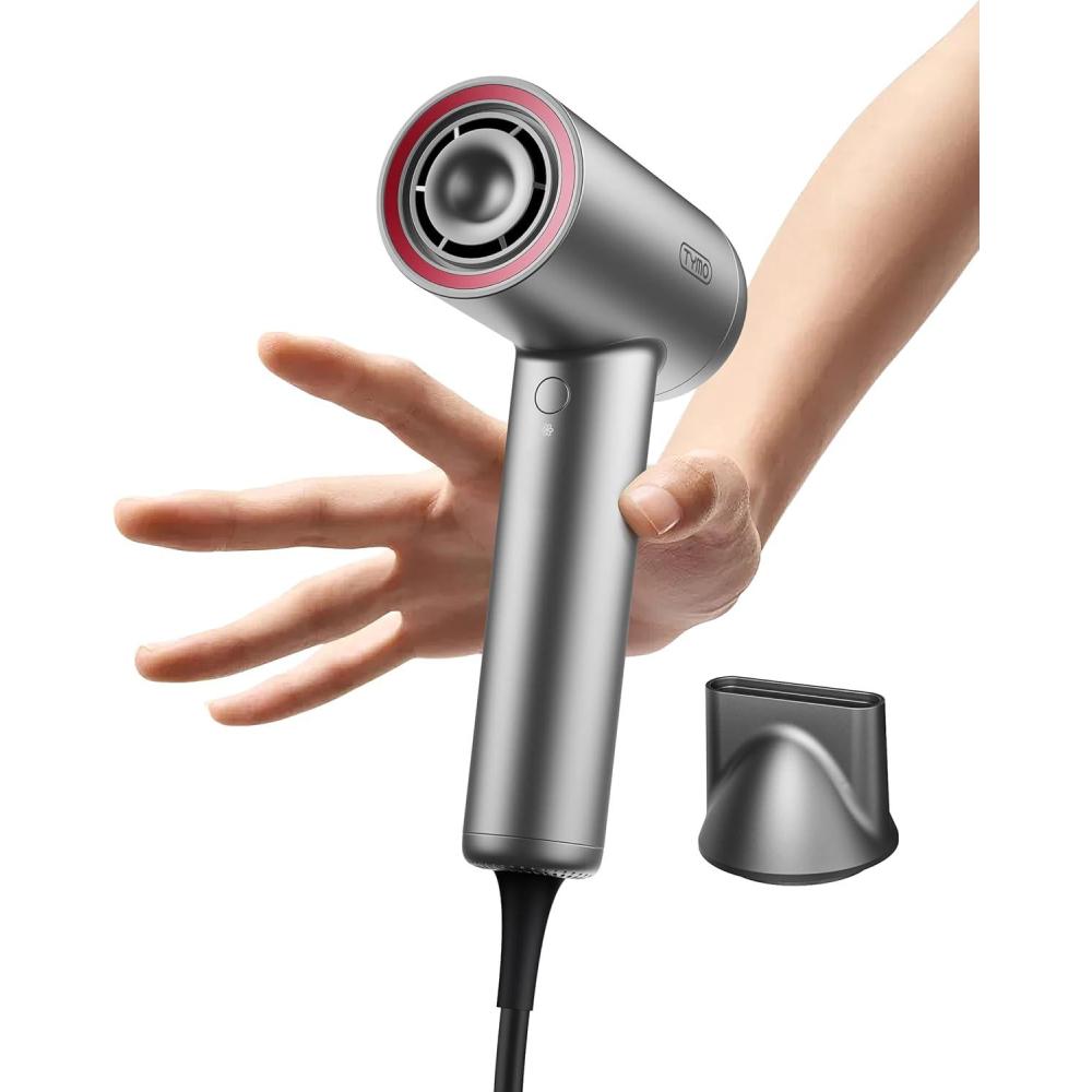 TYMO Ionic Hair Dryer for Women, Professional Blow Dryer with 110000 RPM Brushless Motor for Fast Drying, Travel Lightweight AIRHYPE Lite Hairdryer, Low Noise, 4 Temps & 3 Speeds for Man, Silver(Silver)