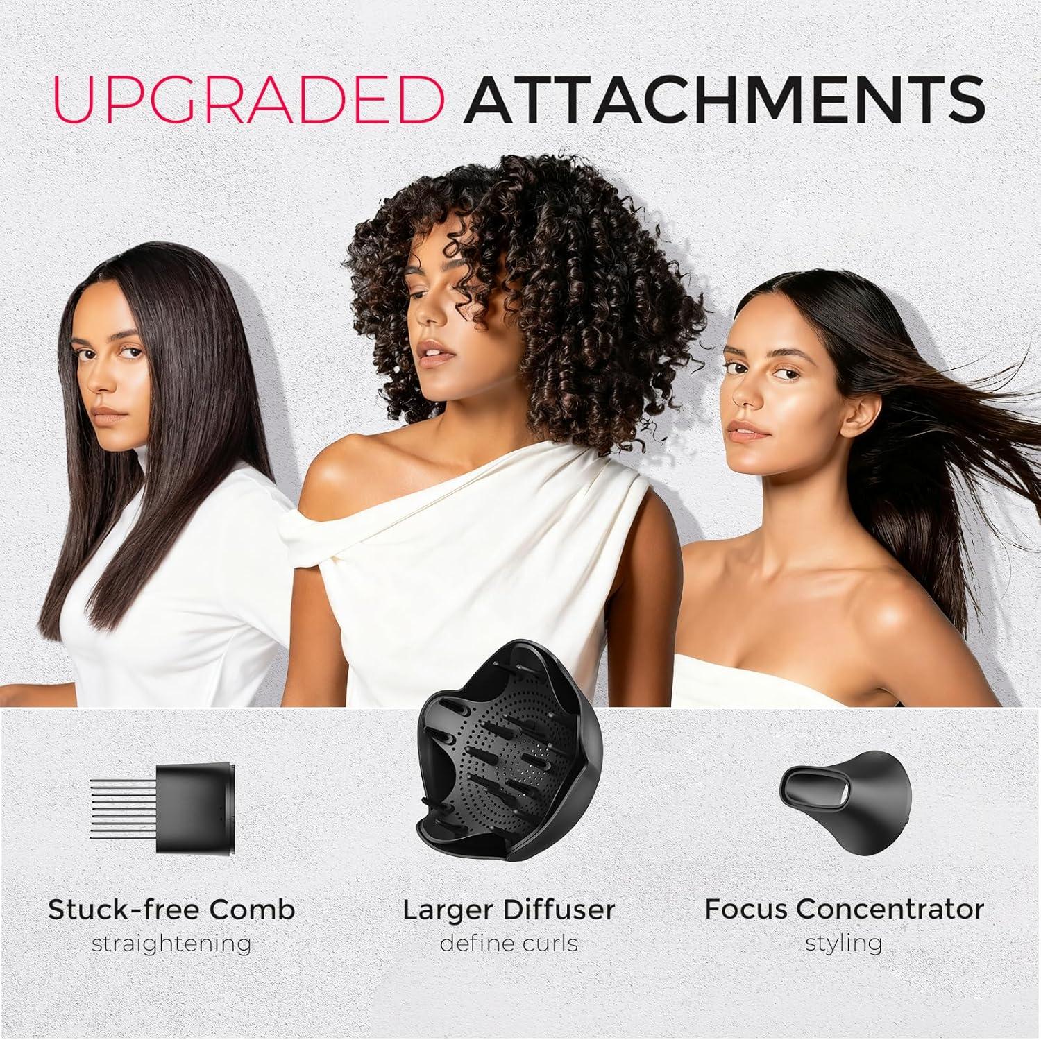 TYMO Diffuser Hair Dryer Blow Dryer – 300 Million Ionic Hairdryer with Diffuser & Comb Attachment for Curly Hair, Professional Blowdryer for Women, Cool Air Button, Small Travel Lightweight, Black(Black)