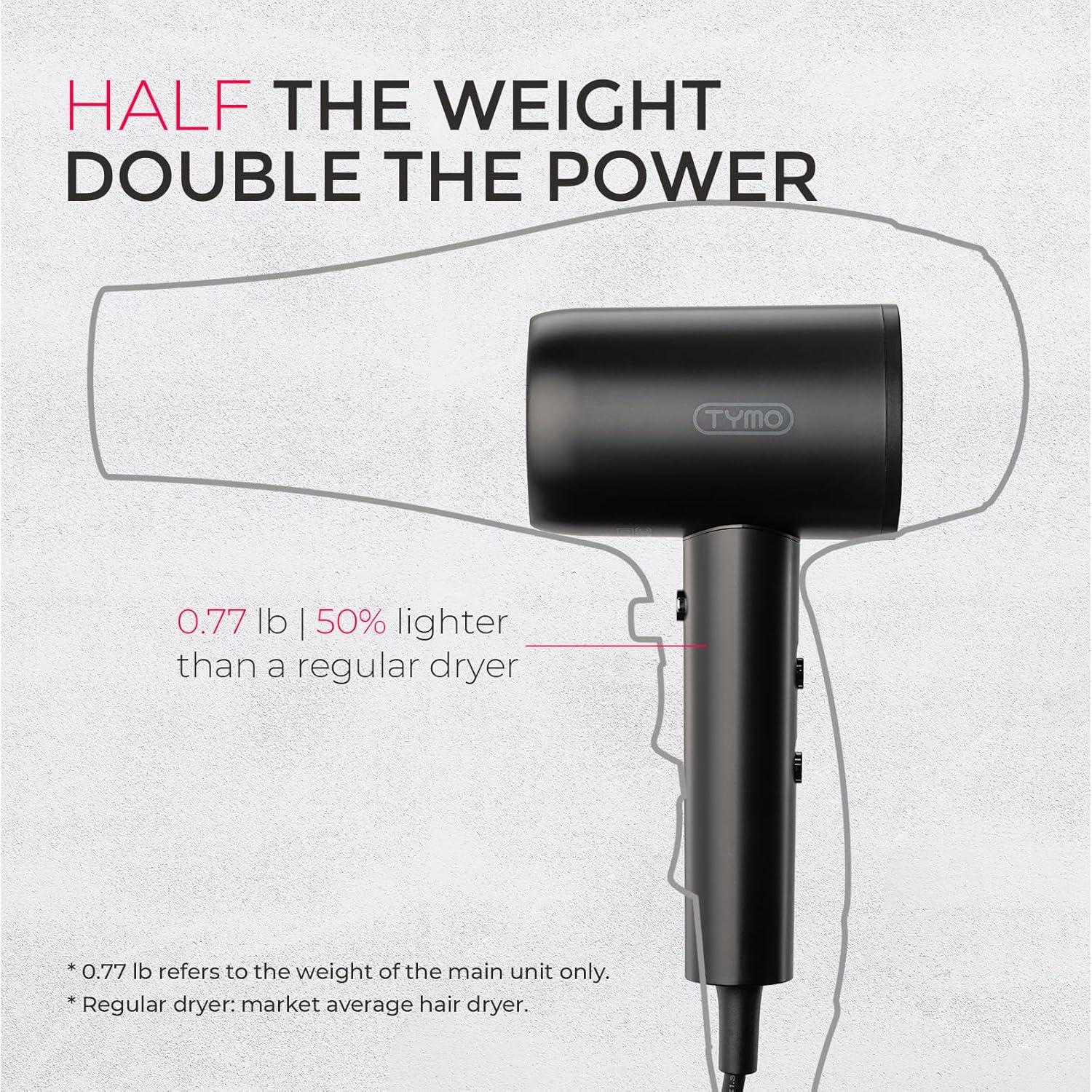 TYMO Diffuser Hair Dryer Blow Dryer – 300 Million Ionic Hairdryer with Diffuser & Comb Attachment for Curly Hair, Professional Blowdryer for Women, Cool Air Button, Small Travel Lightweight, Black(Black)