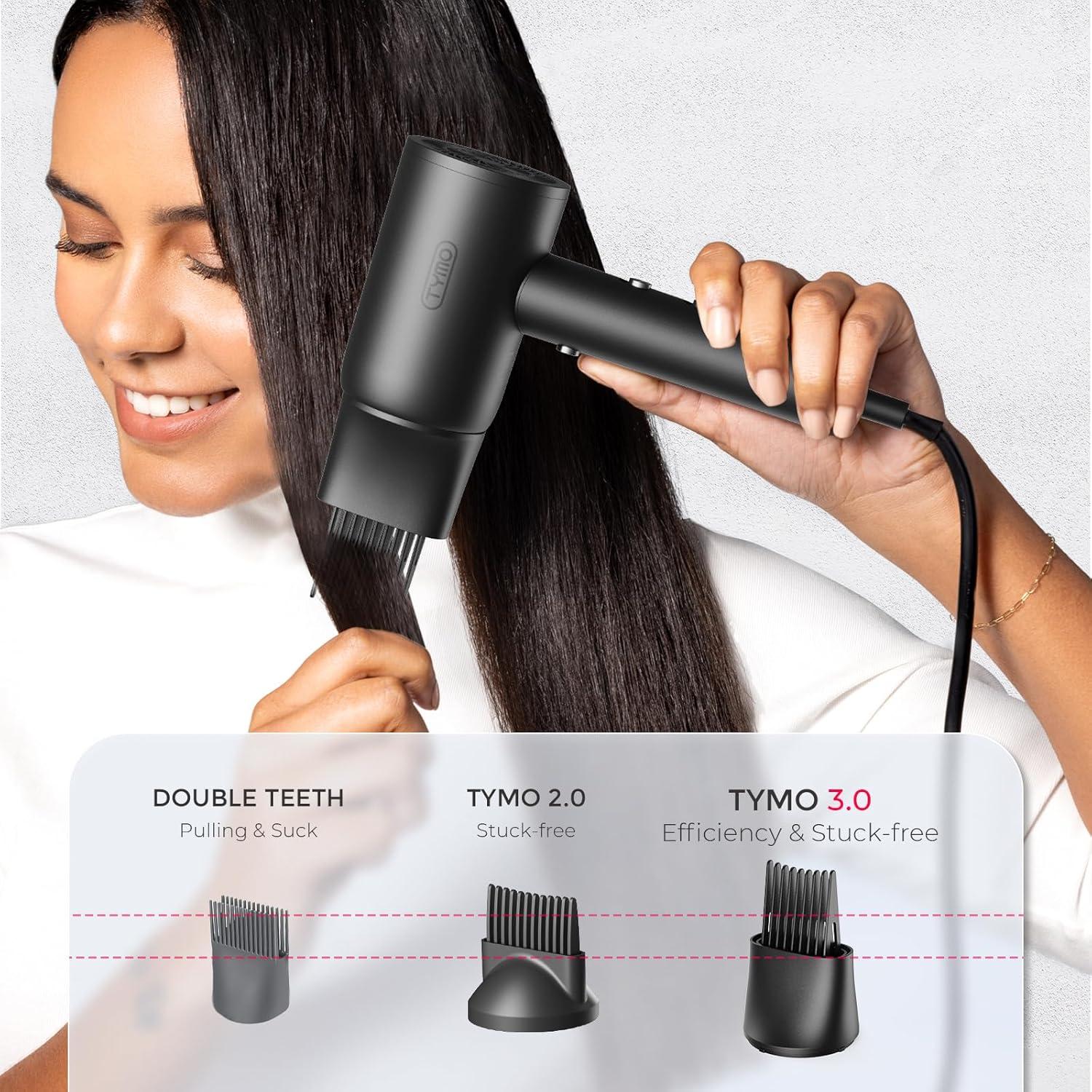 TYMO Diffuser Hair Dryer Blow Dryer – 300 Million Ionic Hairdryer with Diffuser & Comb Attachment for Curly Hair, Professional Blowdryer for Women, Cool Air Button, Small Travel Lightweight, Black(Black)