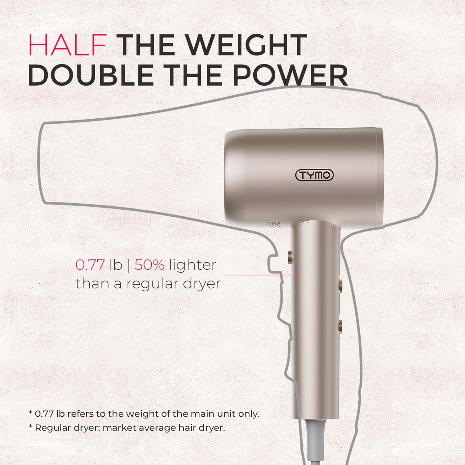TYMO Diffuser Hair Dryer Blow Dryer – 300 Million Ionic Hairdryer with Diffuser & Comb Attachment for Curly Hair, Professional Blowdryer for Women, Cool Air Button, Small Travel Lightweight, Black(Gold)