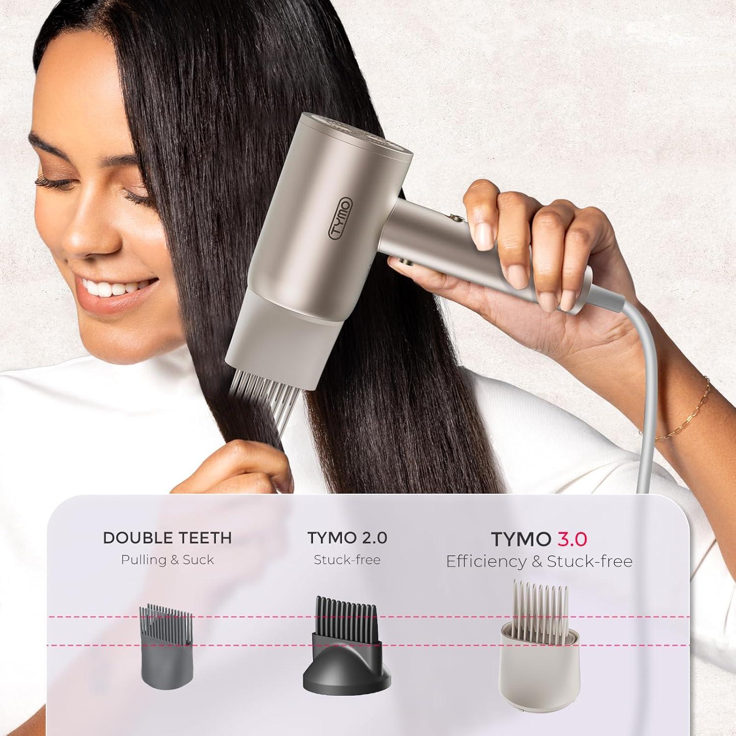 TYMO Diffuser Hair Dryer Blow Dryer – 300 Million Ionic Hairdryer with Diffuser & Comb Attachment for Curly Hair, Professional Blowdryer for Women, Cool Air Button, Small Travel Lightweight, Black(Gold)
