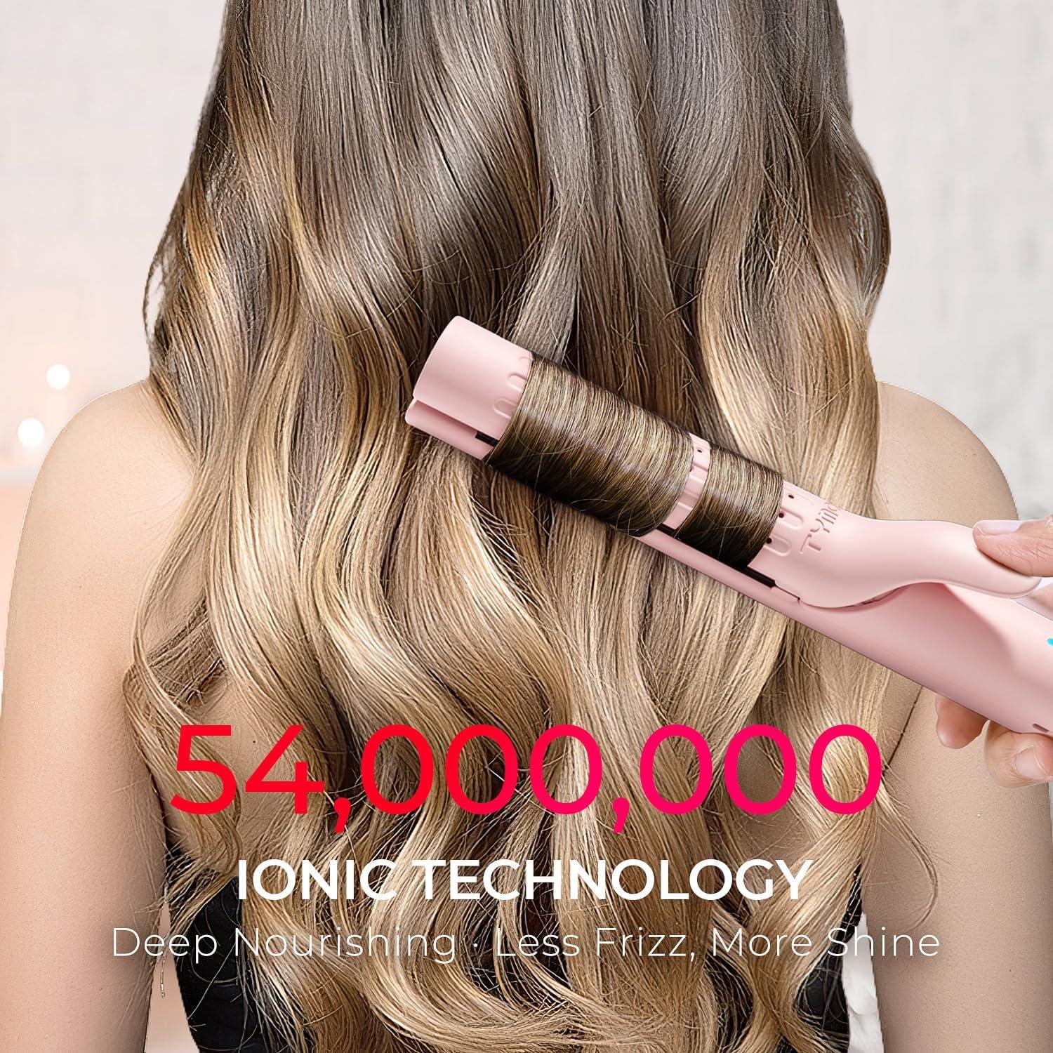 TYMO Airflow Curling Iron for Lasting Curls – Flat Iron Hair Straightener and Curler 2 in 1, Anti-Scald Ionic Curling Wand 1.25 Inch, 360° Cool Air, 5 Temps & Dual Voltage for Long Short Hair, Pink(Pink)