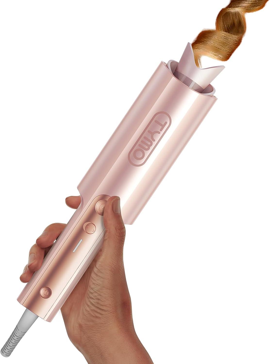TYMO CurlPro Plus Automatic Rotating Curling Iron – Upgraded Long Barrel Curling Wand for Long Hair, Ceramic Hair Curler for Women, Anti-Scald, Tangle-Free, 600M Ionic, Dual Voltage, Gold, 1 1/2 Inch(Gold Blush)