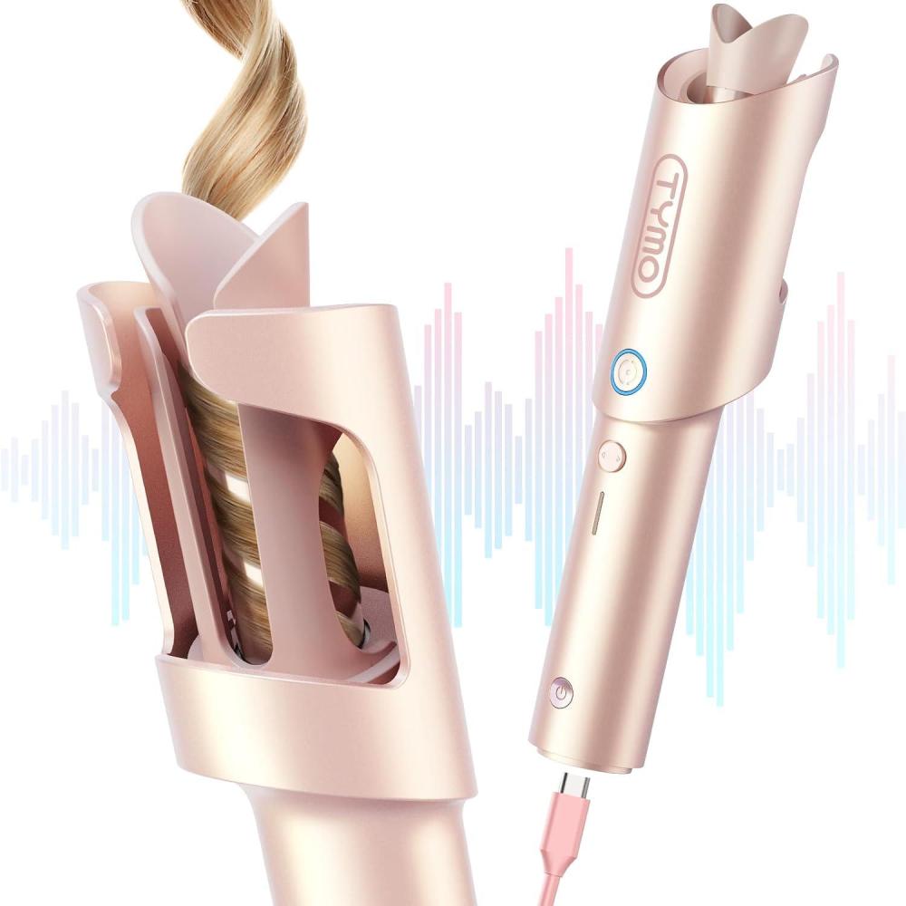 TYMO Cordless Automatic Curling Iron – TYMO CurlGo 1 Inch Beach Waves Rotating Curling Wand, Portable Hair Curlers for Travel, Dual Voltage & Rechargeable Curler for Women, Tangle-Free, Gold Blush(Gold Blush)