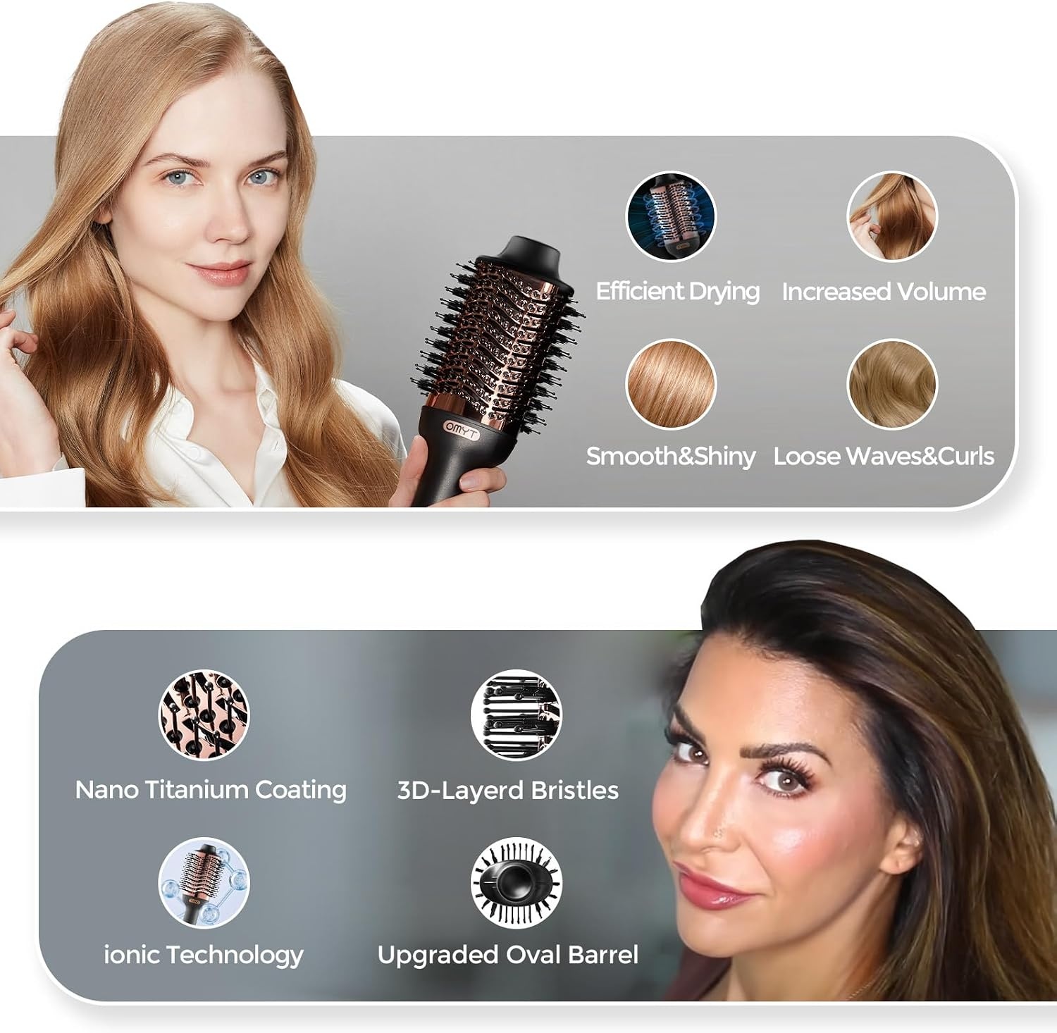 TYMO Hair Dryer Brush Blow Dryer Brush in One, 4 in 1 Ionic Hairdryer and Styler Volumizer with Oval Titanium Barrel, Hot Air Straightener for Smooth Frizz-Free Blowout, Gold, 2 Inch(Gold)