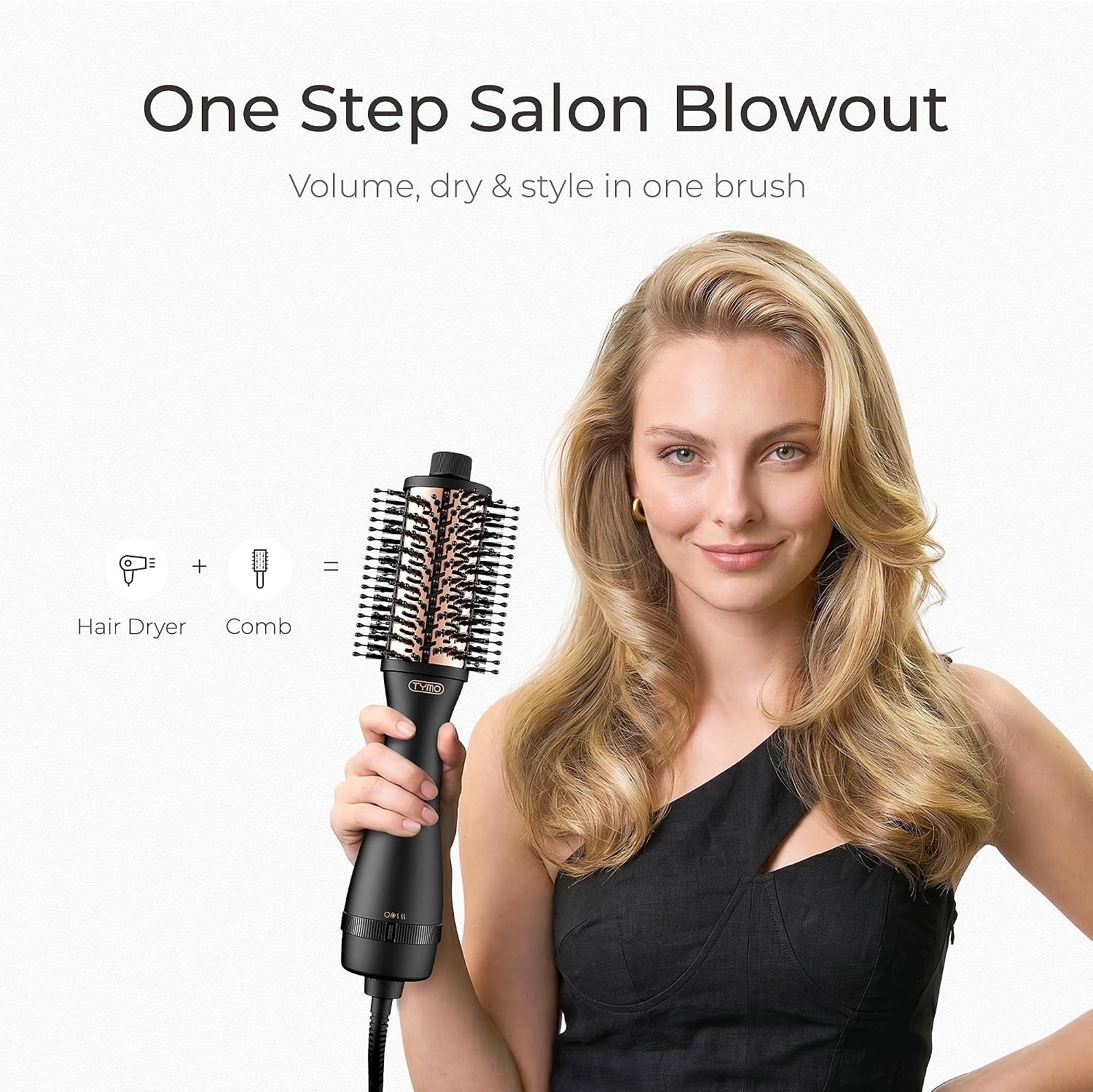 TYMO Hair Dryer Brush Blow Dryer Brush in One, 4 in 1 Ionic Hairdryer and Styler Volumizer with Oval Titanium Barrel, Hot Air Straightener for Smooth Frizz-Free Blowout, Gold, 2 Inch(Gold)