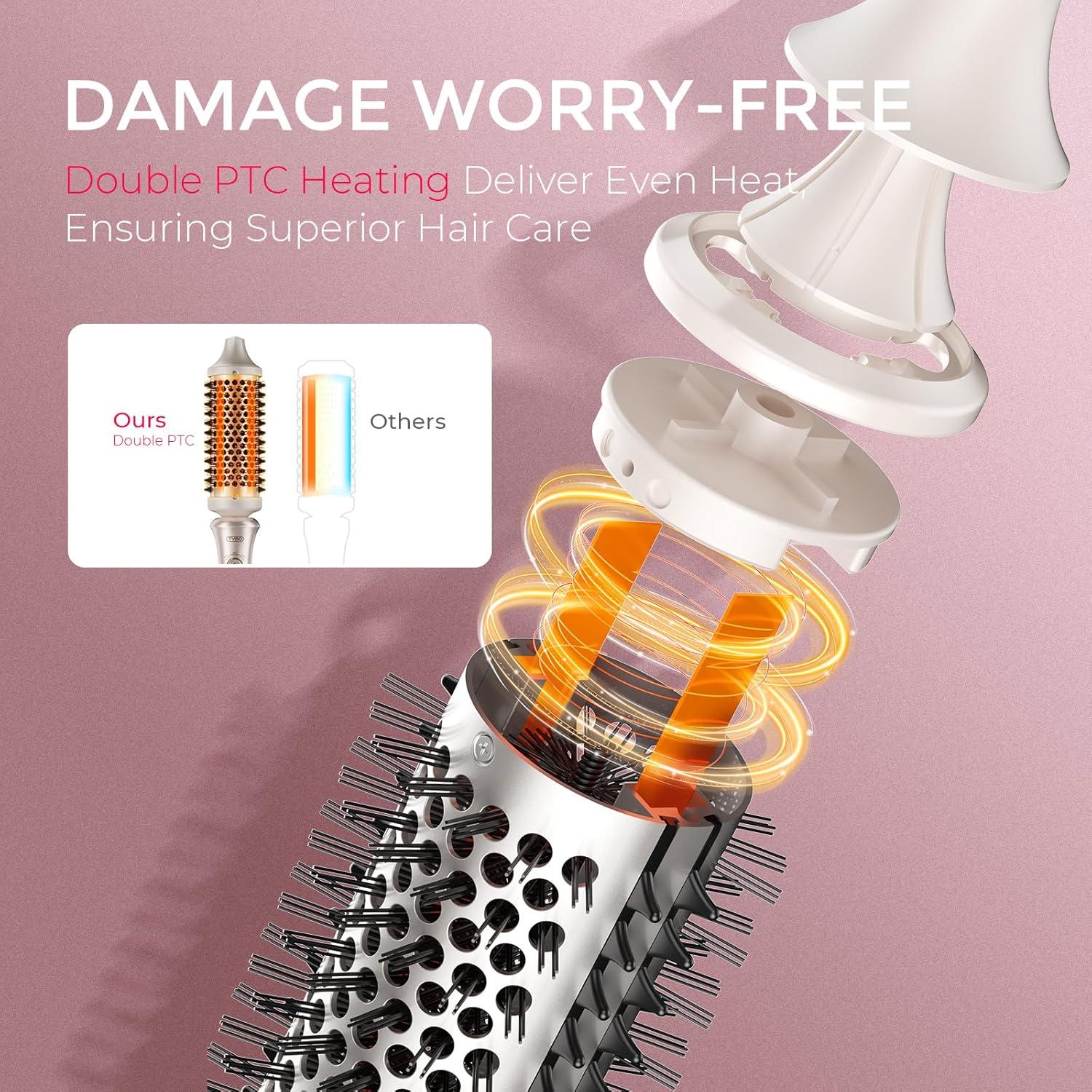 TYMO 2.0 Thermal Brush Curling Brush – STYLUX 1.7″ Blowout Volumizer with Flexi-Fit for Hair Straightening, Heated Round Styler Tool, Hair Straightener and Curler 2 in 1, Dual Voltage & Light, Gold