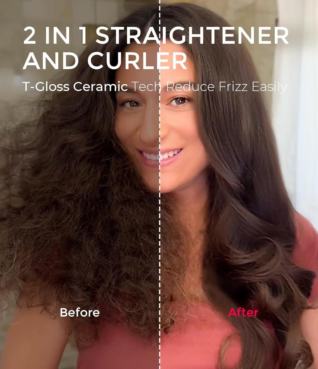 TYMO 2.0 Thermal Brush Curling Brush – STYLUX 1.7″ Blowout Volumizer with Flexi-Fit for Hair Straightening, Heated Round Styler Tool, Hair Straightener and Curler 2 in 1, Dual Voltage & Light, Gold