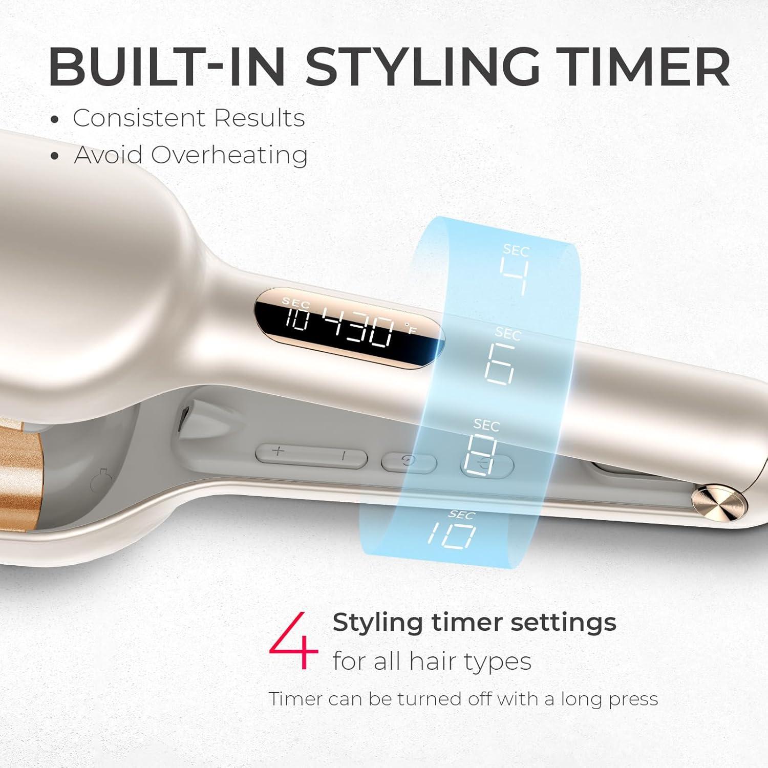 Curling Iron Hair Crimper Waver – TYMO ROVY Beach Waves Curling Wand, Ionic Deep Waver Hair Curler Tool with Ceramic 3 Barrel for Women, Dual Voltage, Anti-Scald, Easy to Use, Pink, 1.25 Inch(Elegant Gold)