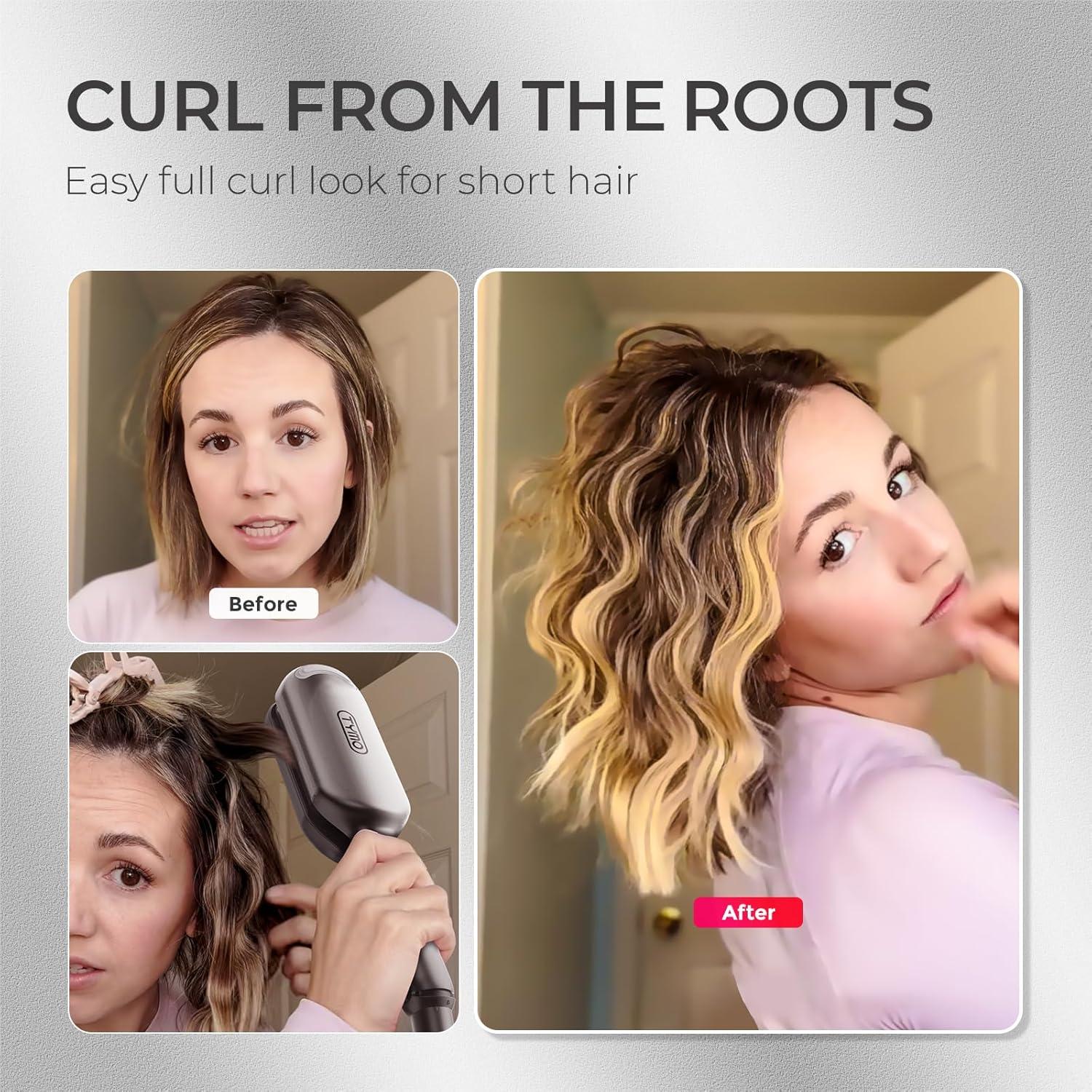 Curling Iron Hair Crimper Waver – TYMO ROVY Beach Waves Curling Wand, Ionic Deep Waver Hair Curler Tool with Ceramic 3 Barrel for Women, Dual Voltage, Anti-Scald, Easy to Use, Pink, 1.25 Inch(Grey)