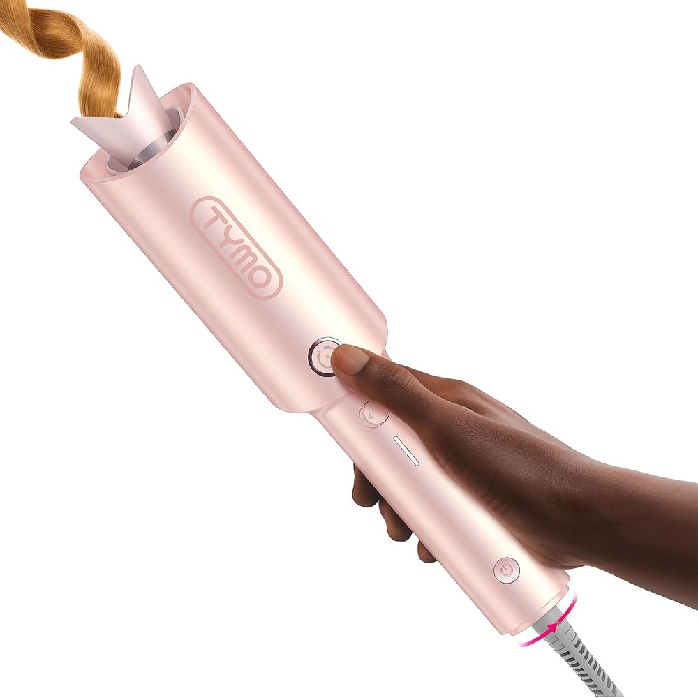 TYMO Automatic Rotating Curling Iron – TYMO CURLPRO Beach Waves Curling Wand, Portable Hair Curler, 500 Million Ionic, Dual Voltage & Lightweight for Travel, Ceramic Coating, 1 Inch, Rose Gold(Rose Gold)