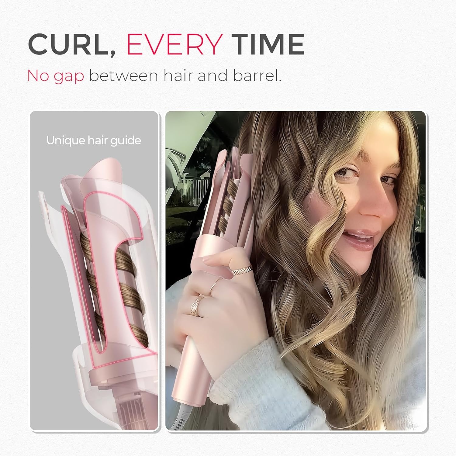 TYMO Automatic Rotating Curling Iron – TYMO CURLPRO Beach Waves Curling Wand, Portable Hair Curler, 500 Million Ionic, Dual Voltage & Lightweight for Travel, Ceramic Coating, 1 Inch, Rose Gold(Rose Gold)