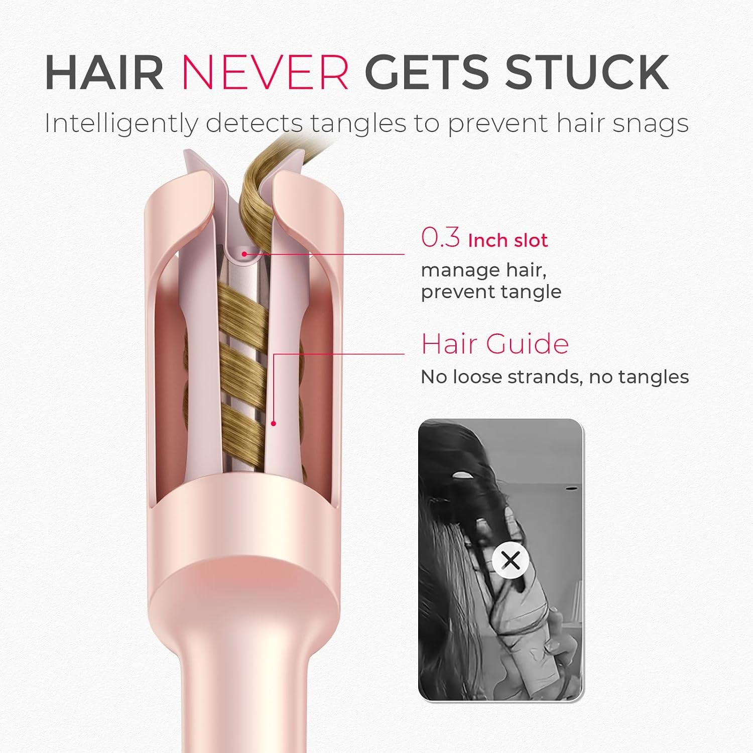 TYMO Automatic Rotating Curling Iron – TYMO CURLPRO Beach Waves Curling Wand, Portable Hair Curler, 500 Million Ionic, Dual Voltage & Lightweight for Travel, Ceramic Coating, 1 Inch, Rose Gold(Rose Gold)