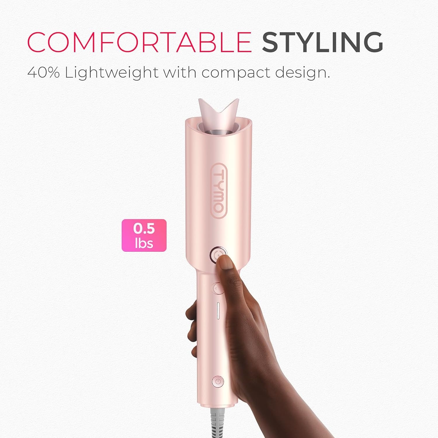 TYMO Automatic Rotating Curling Iron – TYMO CURLPRO Beach Waves Curling Wand, Portable Hair Curler, 500 Million Ionic, Dual Voltage & Lightweight for Travel, Ceramic Coating, 1 Inch, Rose Gold(Rose Gold)