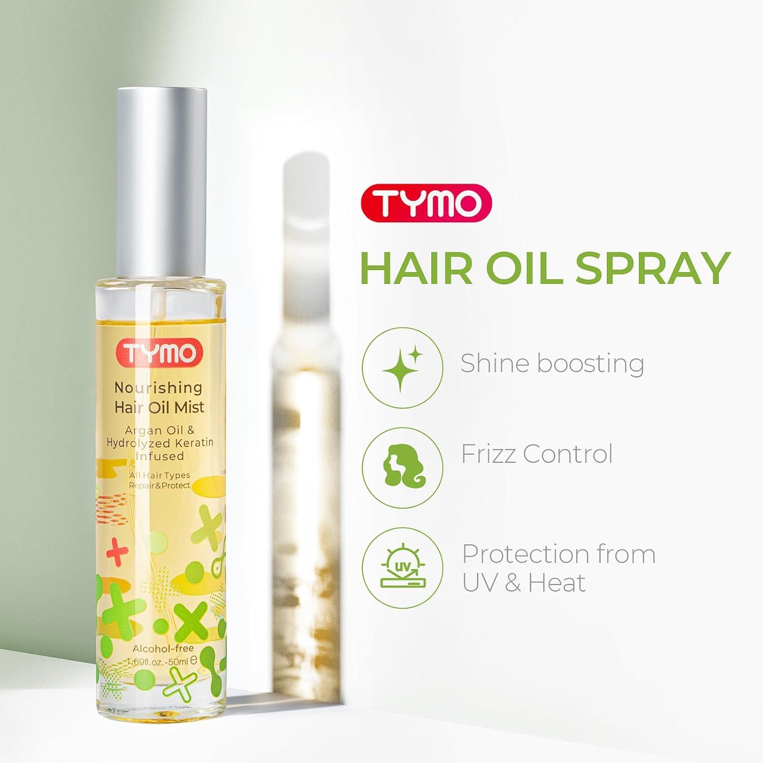 TYMO Argan Hair Oil Spray – Hydrating Natural 6 Blend Oil for Frizzy & Dry Hair, Organic Pure Formula, Daily Use for Hair, Smooth Damaged Ends, Olive Oil Infused, Add Shine(1.69 Fl Oz (Pack of 1))