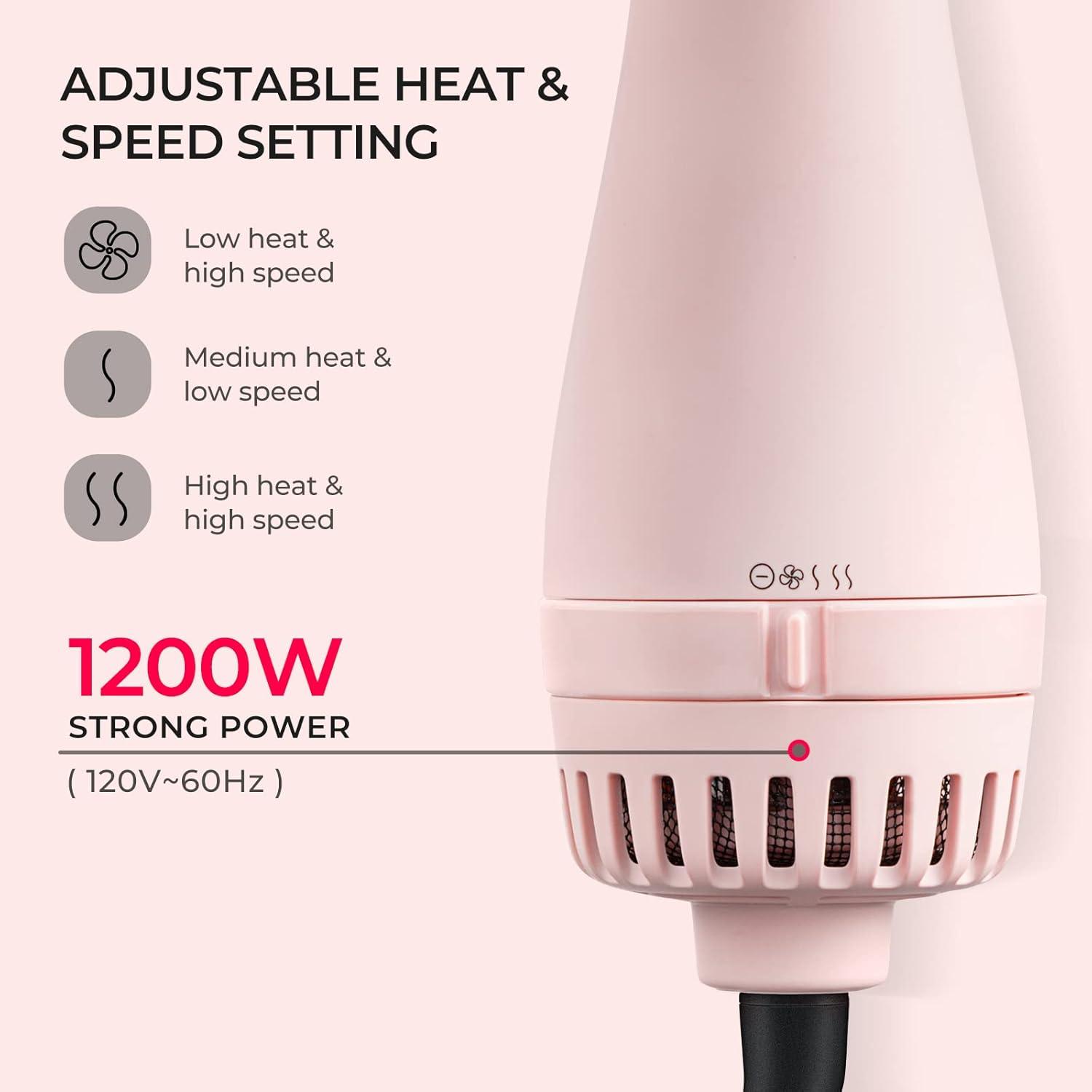 TYMO Hair Dryer Brush Blow Dryer Brush in One, 4 in 1 Ionic Hairdryer and Styler Volumizer with Oval Titanium Barrel, Hot Air Straightener for Smooth Frizz-Free Blowout, Gold(Pink)