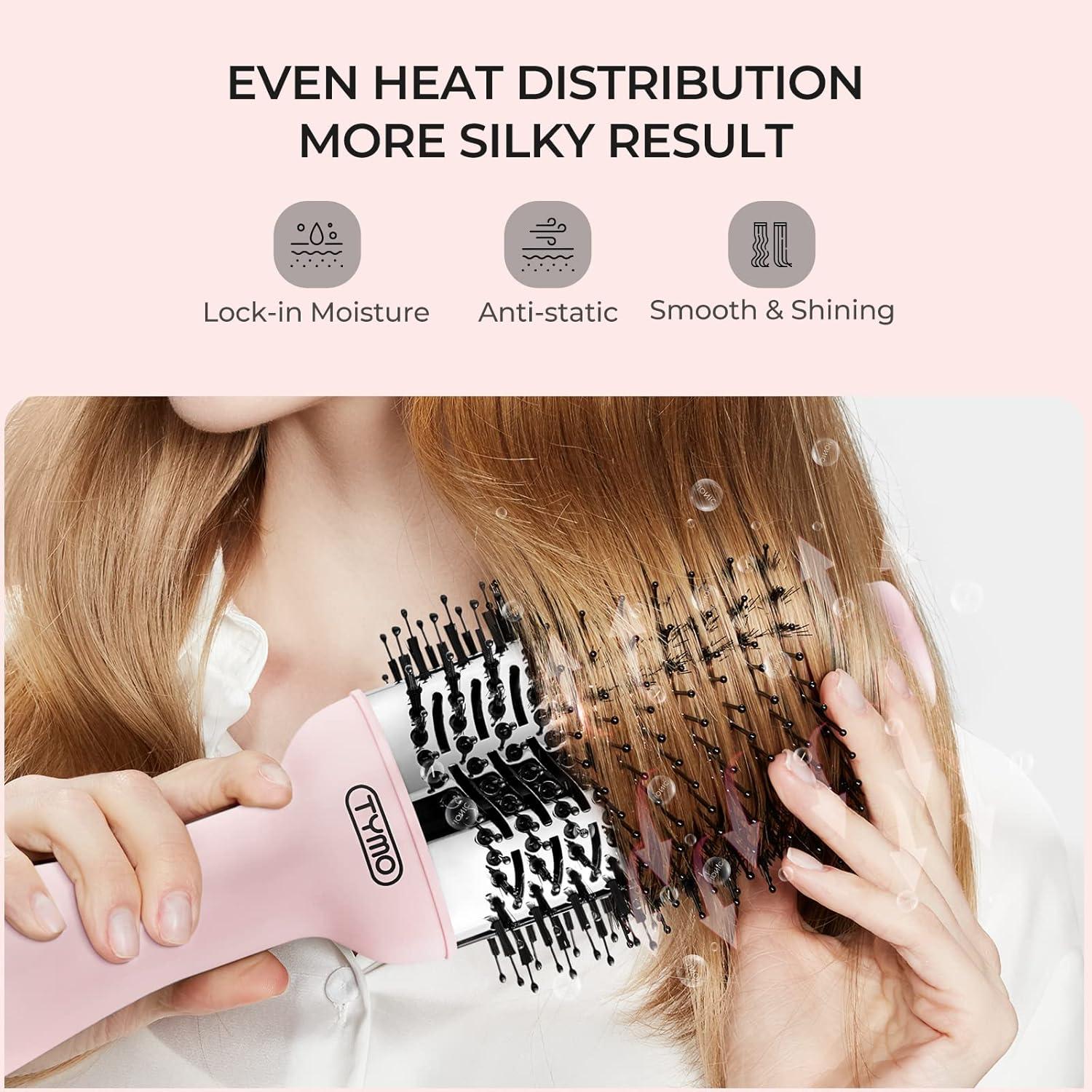 TYMO Hair Dryer Brush Blow Dryer Brush in One, 4 in 1 Ionic Hairdryer and Styler Volumizer with Oval Titanium Barrel, Hot Air Straightener for Smooth Frizz-Free Blowout, Gold(Pink)