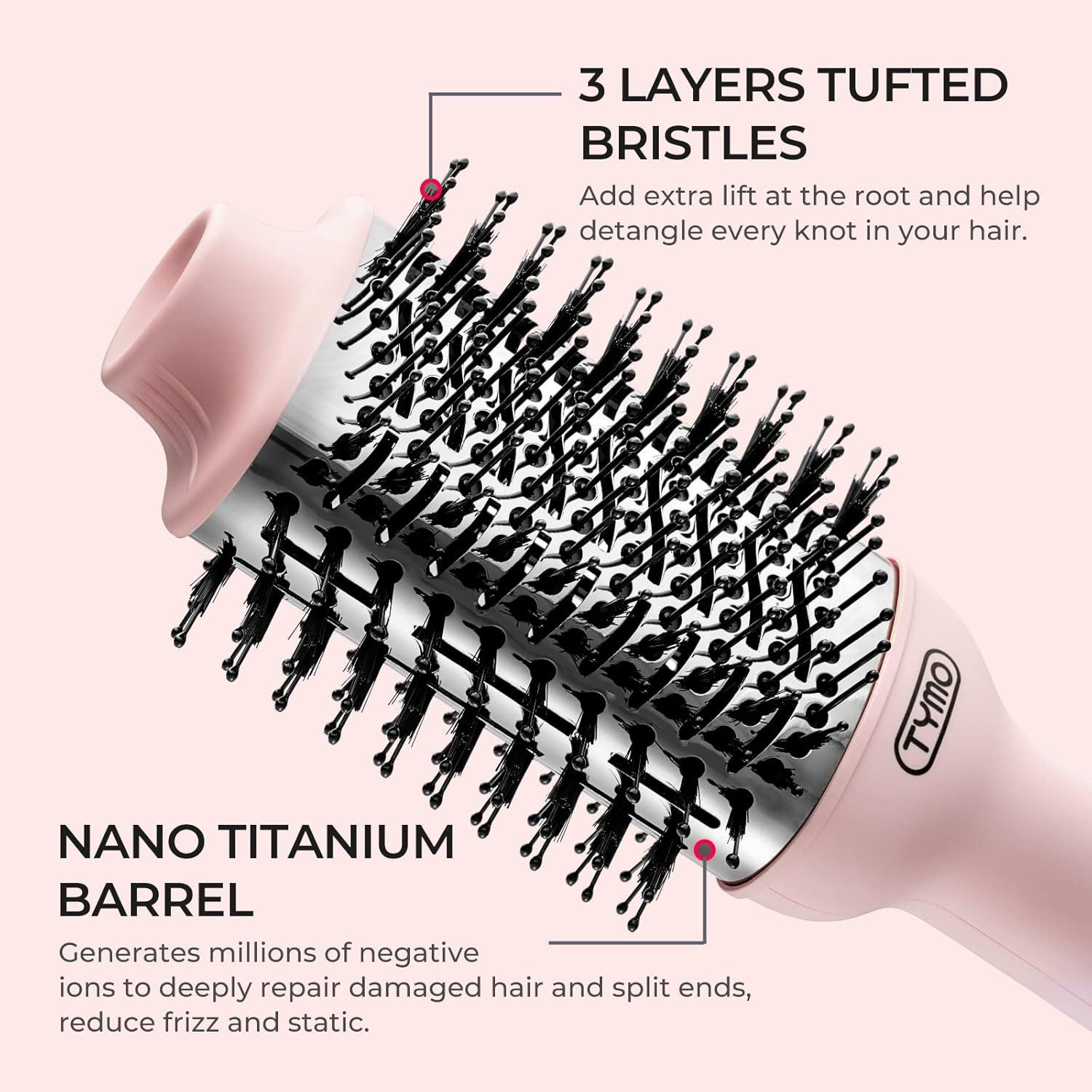 TYMO Hair Dryer Brush Blow Dryer Brush in One, 4 in 1 Ionic Hairdryer and Styler Volumizer with Oval Titanium Barrel, Hot Air Straightener for Smooth Frizz-Free Blowout, Gold(Pink)