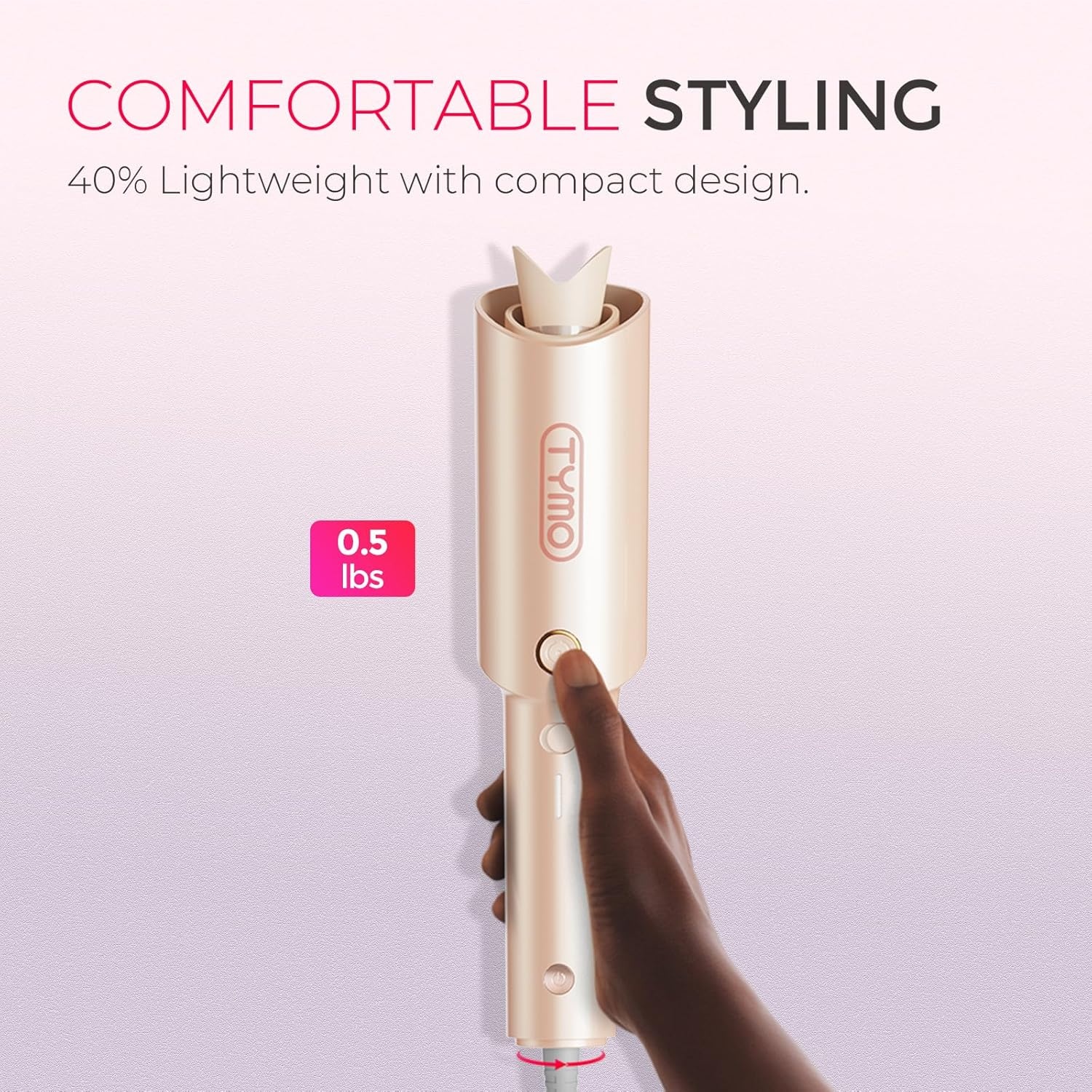 TYMO Automatic Rotating Curling Iron – TYMO CURLPRO Beach Waves Curling Wand, Portable Hair Curler, 500 Million Ionic, Dual Voltage & Lightweight for Travel, Ceramic Coating, 1 Inch, Rose Gold(Peach)