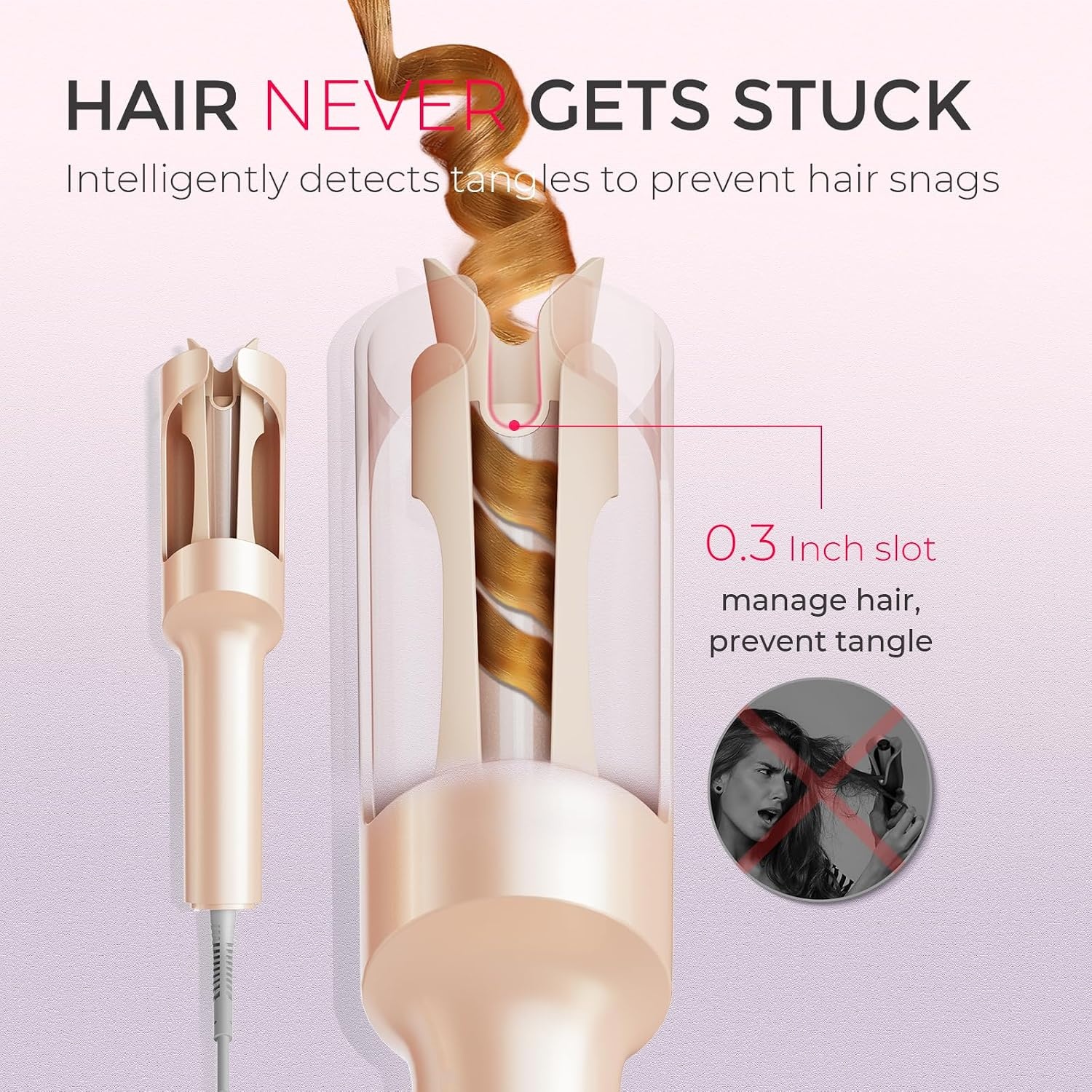 TYMO Automatic Rotating Curling Iron – TYMO CURLPRO Beach Waves Curling Wand, Portable Hair Curler, 500 Million Ionic, Dual Voltage & Lightweight for Travel, Ceramic Coating, 1 Inch, Rose Gold(Peach)