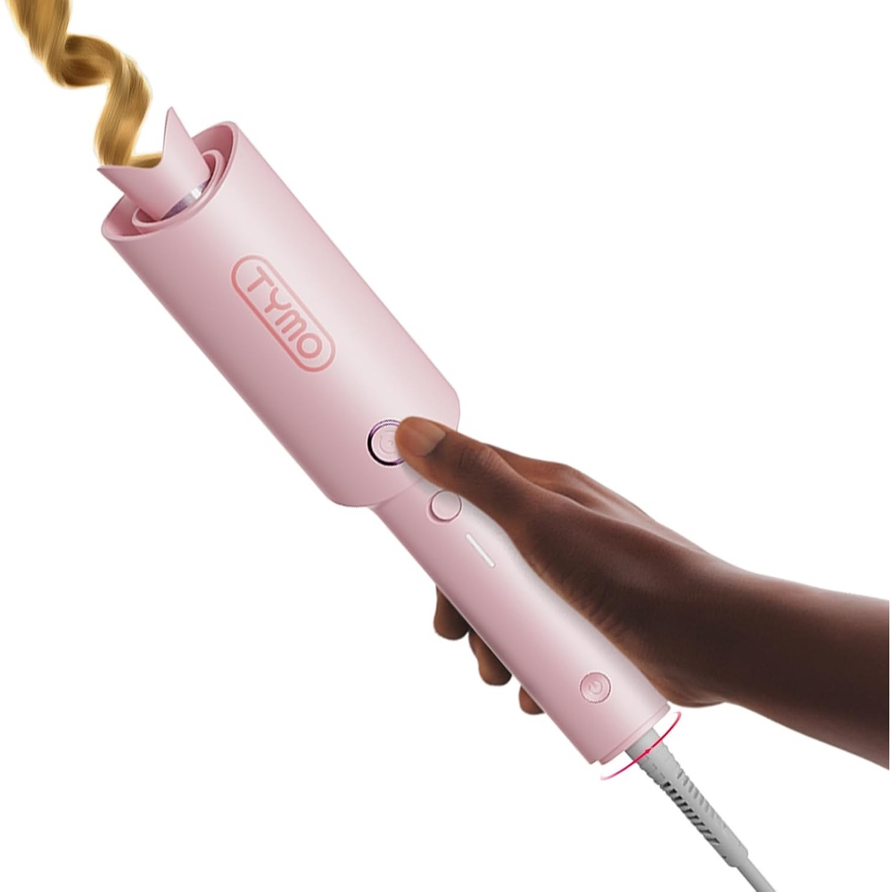 TYMO Automatic Rotating Curling Iron – TYMO CURLPRO Beach Waves Curling Wand, Portable Hair Curler, 500 Million Ionic, Dual Voltage & Lightweight for Travel, Ceramic Coating, 1 Inch, Rose Gold(Pink)