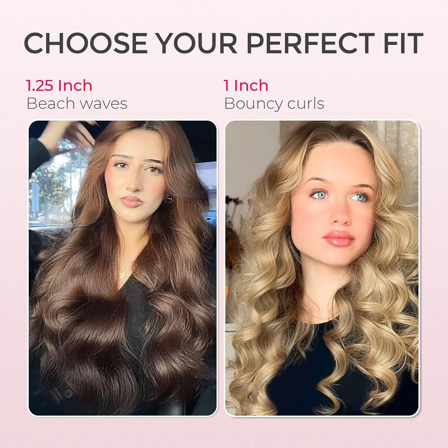 TYMO Automatic Rotating Curling Iron – TYMO CURLPRO Beach Waves Curling Wand, Portable Hair Curler, 500 Million Ionic, Dual Voltage & Lightweight for Travel, Ceramic Coating, 1 Inch, Rose Gold(Pink)