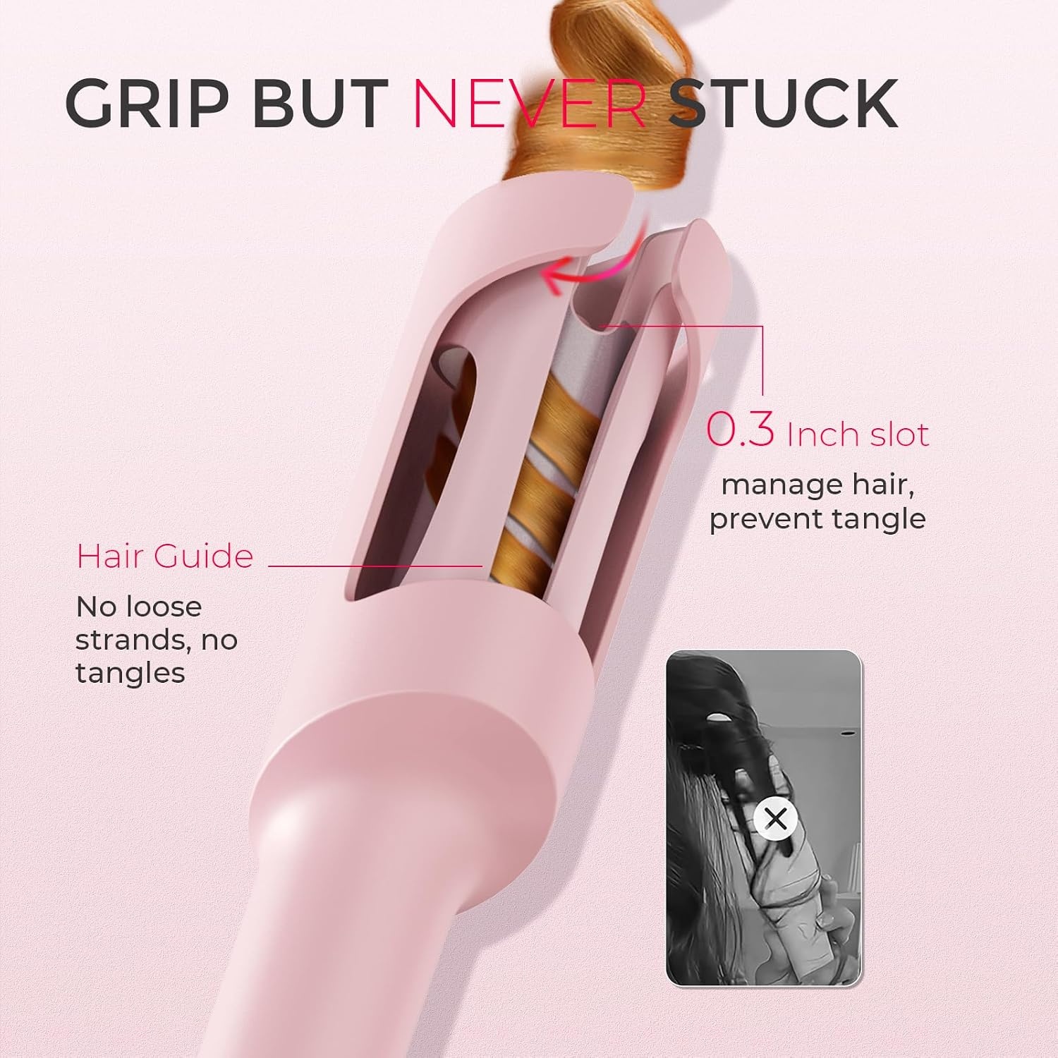 TYMO Automatic Rotating Curling Iron – TYMO CURLPRO Beach Waves Curling Wand, Portable Hair Curler, 500 Million Ionic, Dual Voltage & Lightweight for Travel, Ceramic Coating, 1 Inch, Rose Gold(Pink)