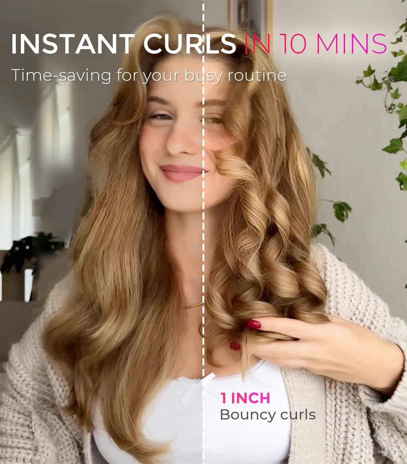 TYMO Automatic Rotating Curling Iron – TYMO CURLPRO Beach Waves Curling Wand, Portable Hair Curler, 500 Million Ionic, Dual Voltage & Lightweight for Travel, Ceramic Coating, 1 Inch, Rose Gold(Pink)