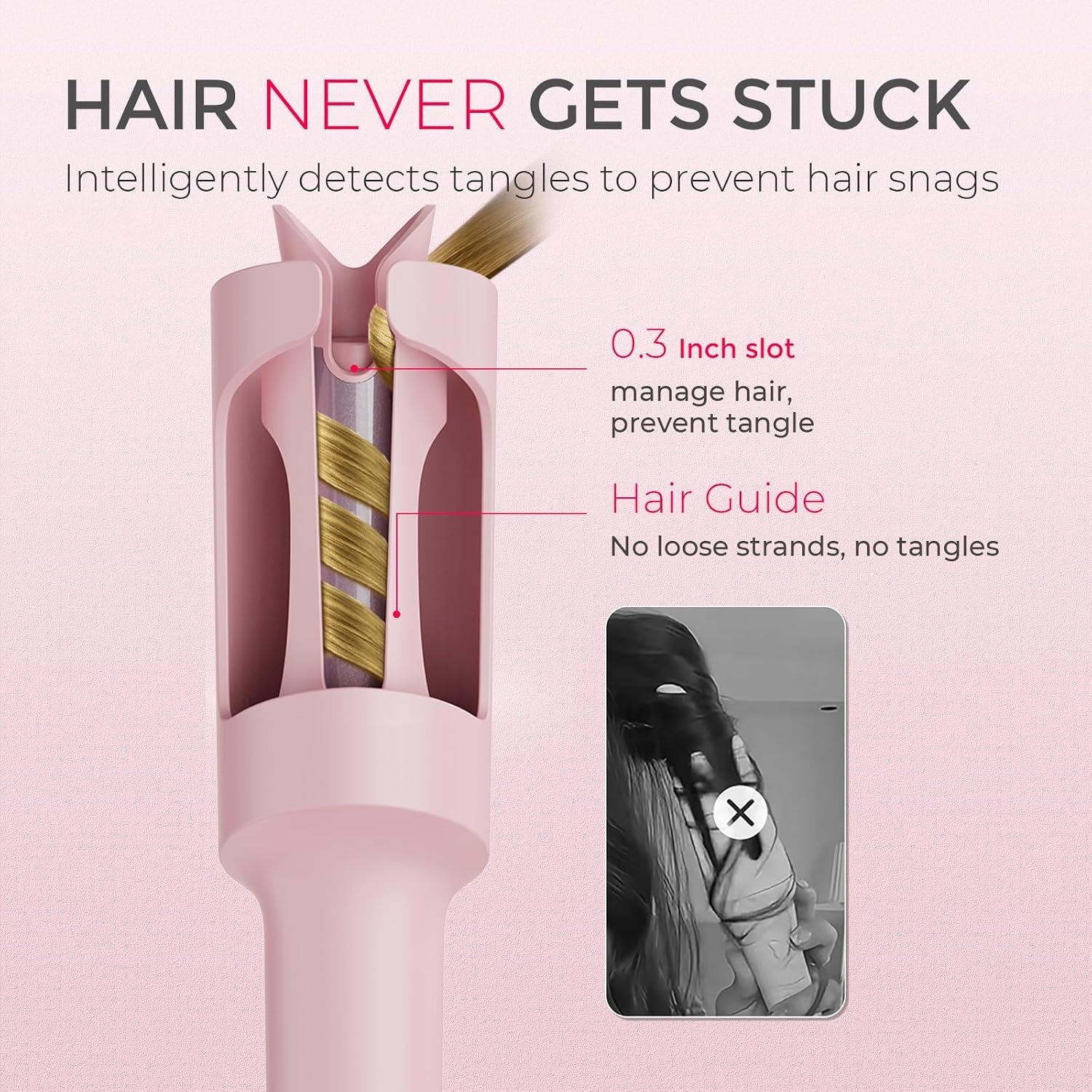 TYMO Automatic Rotating Curling Iron – TYMO CURLPRO Beach Waves Curling Wand, Portable Hair Curler, 500 Million Ionic, Dual Voltage & Lightweight for Travel, Ceramic Coating, 1 Inch, Rose Gold(Pink)