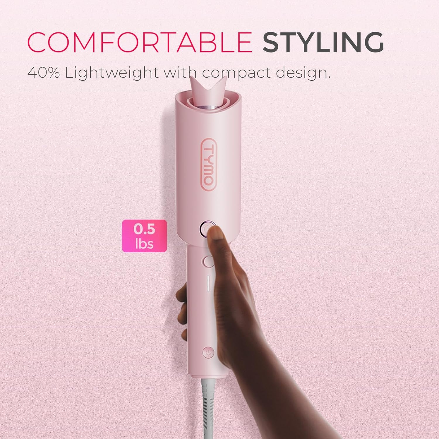 TYMO Automatic Rotating Curling Iron – TYMO CURLPRO Beach Waves Curling Wand, Portable Hair Curler, 500 Million Ionic, Dual Voltage & Lightweight for Travel, Ceramic Coating, 1 Inch, Rose Gold(Pink)