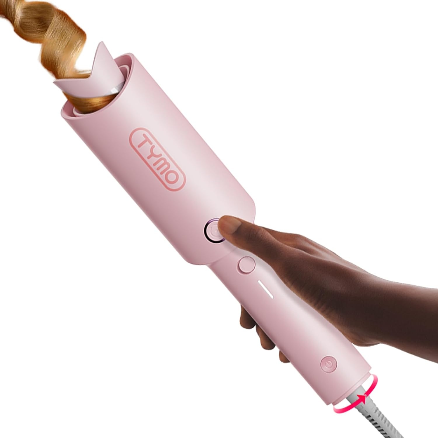 TYMO Automatic Rotating Curling Iron – TYMO CURLPRO Beach Waves Curling Wand, Portable Hair Curler, 500 Million Ionic, Dual Voltage & Lightweight for Travel, Ceramic Coating, 1 Inch, Rose Gold(Pink)