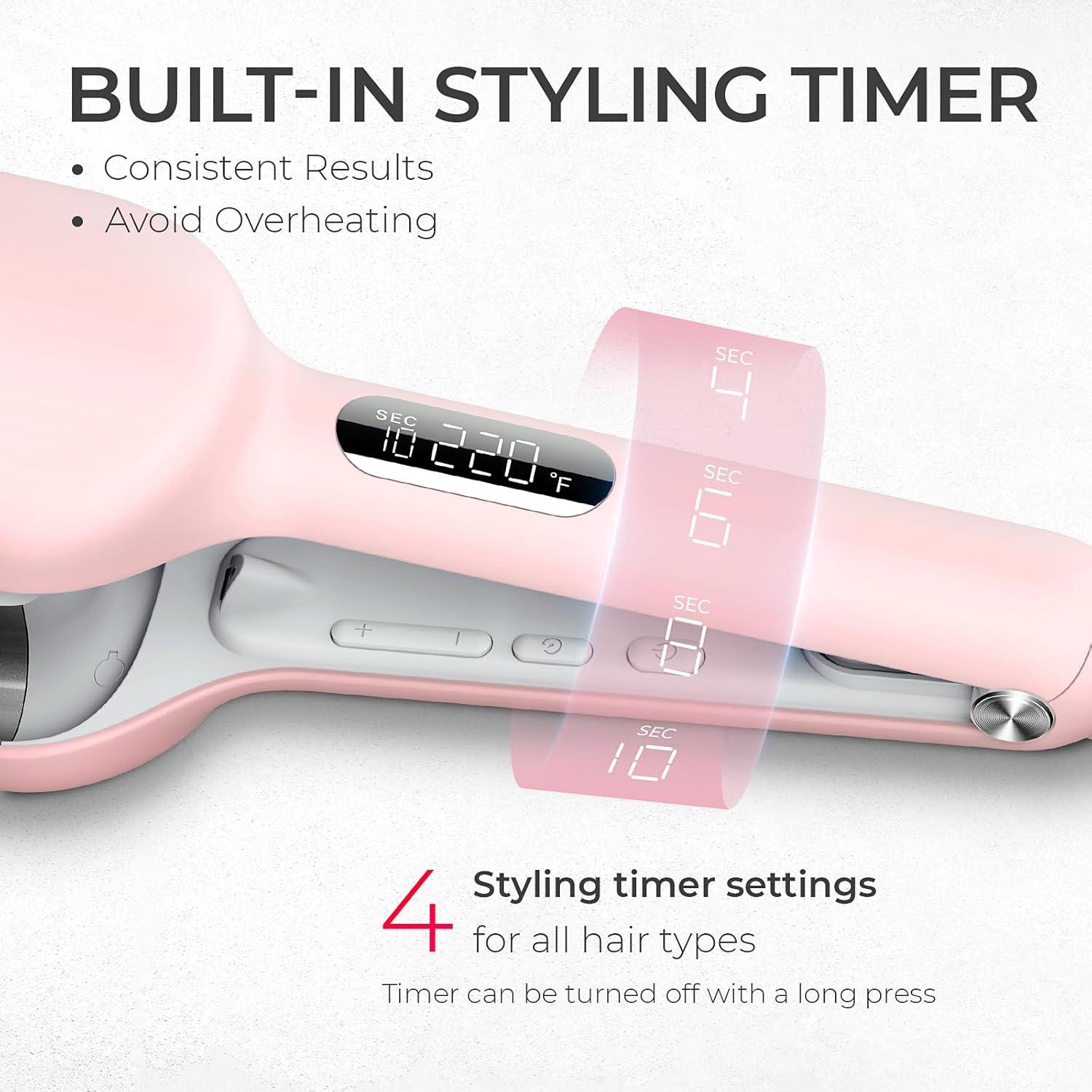 Curling Iron Hair Crimper Waver – TYMO ROVY Beach Waves Curling Wand, Ionic Deep Waver Hair Curler Tool with Ceramic 3 Barrel for Women, Dual Voltage, Anti-Scald, Easy to Use, Pink, 1.25 Inch(Pink)
